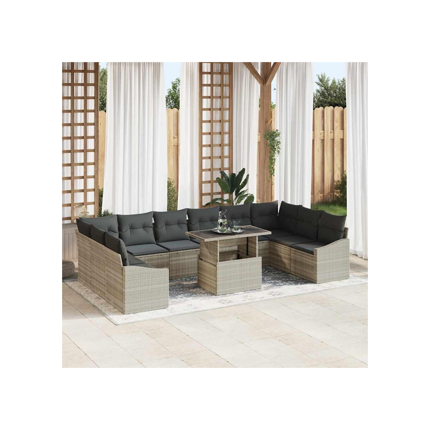 Ensemble de canapé de jardin 11 pc Gris clair et gris foncé