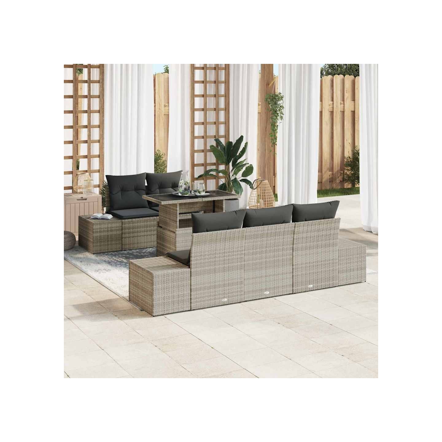 Ensemble de canapé de jardin 6 pc Gris clair et gris foncé