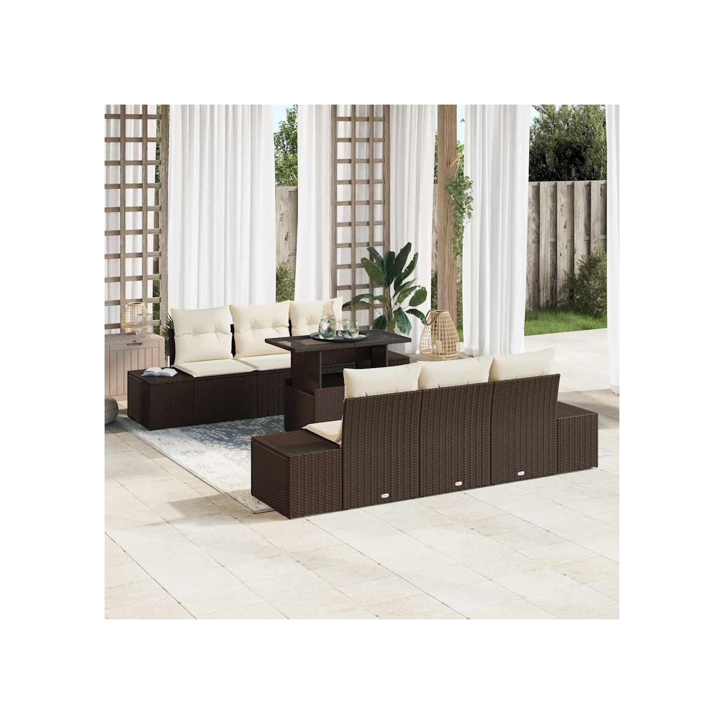 Ensemble de canapé de jardin 7 pc Marron et Crème