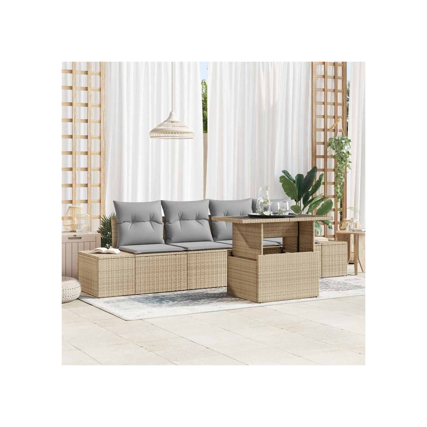Ensemble de canapé de jardin 5 pc Beige et Gris clair