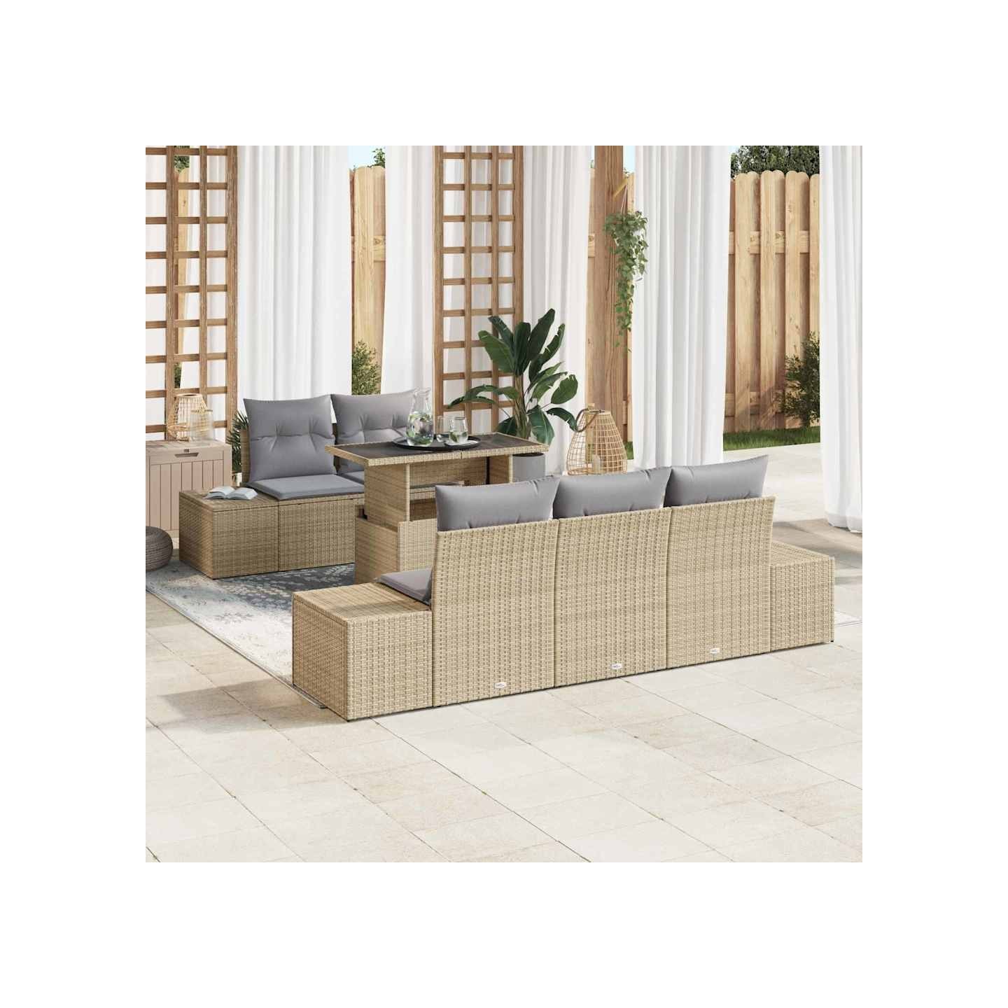 Ensemble de canapé de jardin 6 pc Beige et Gris clair