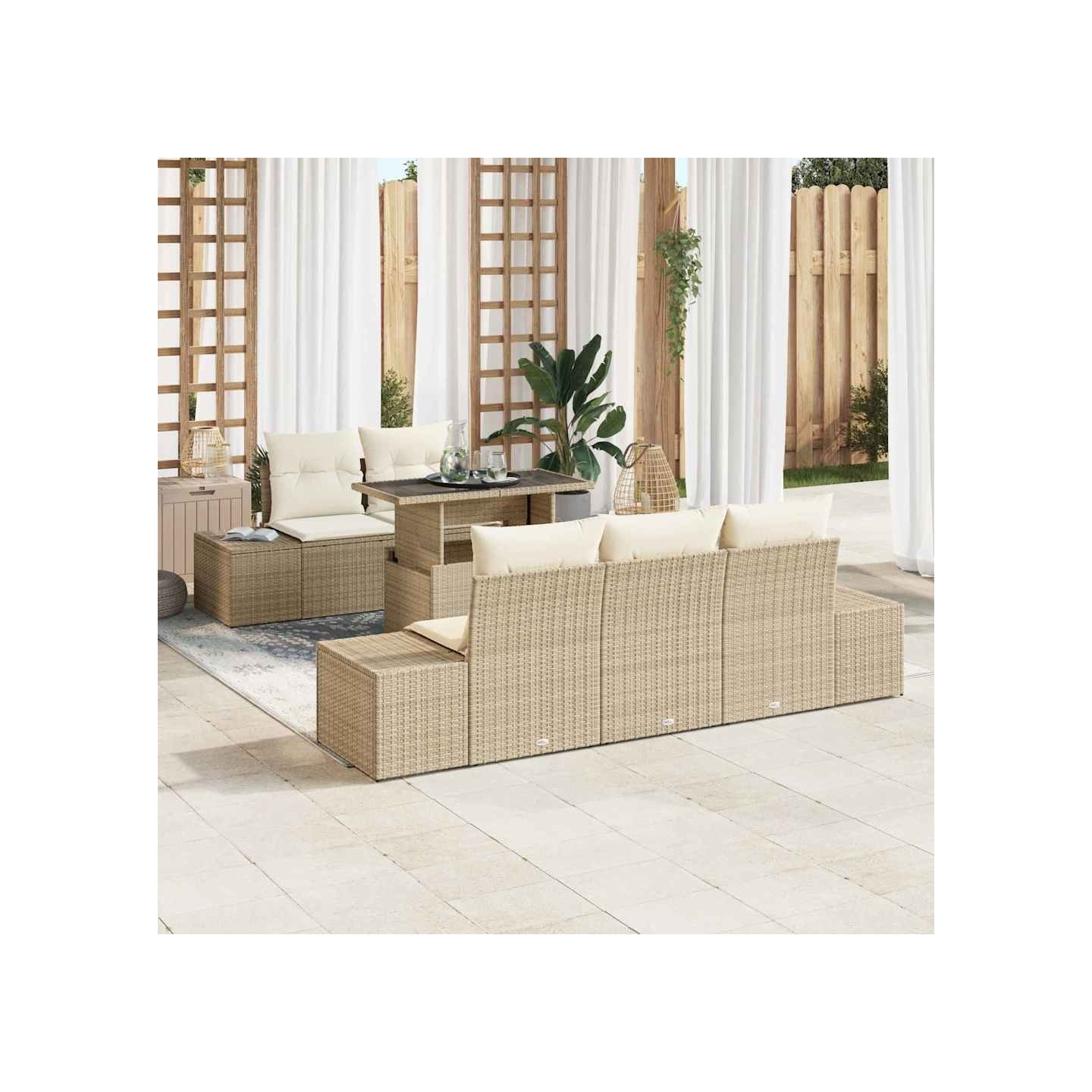 Ensemble de canapé de jardin 6 pc Beige et crème