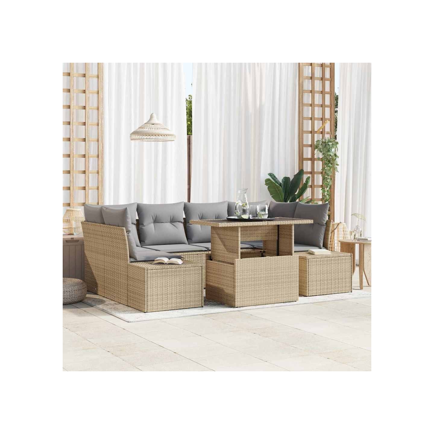 Ensemble de canapé de jardin 7 pc Beige et Gris clair