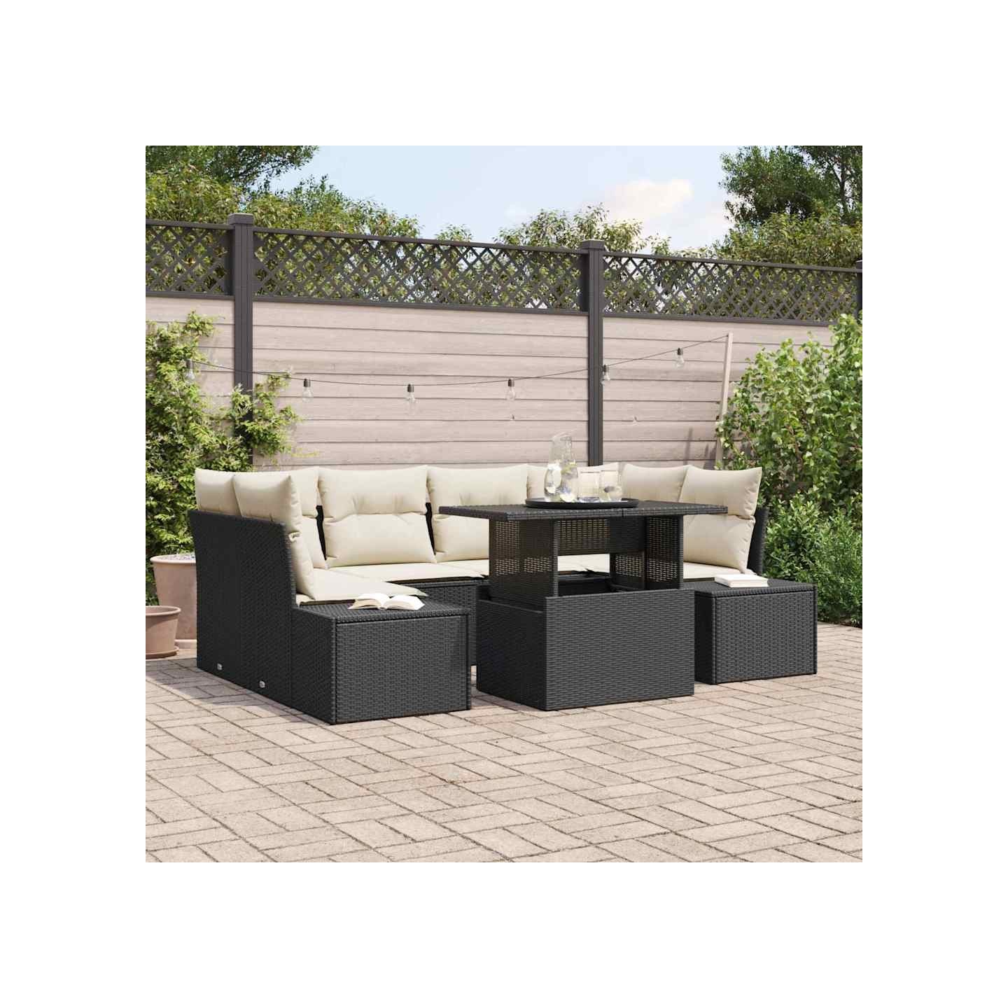 Ensemble de canapé de jardin 7 pc Noir et Crème