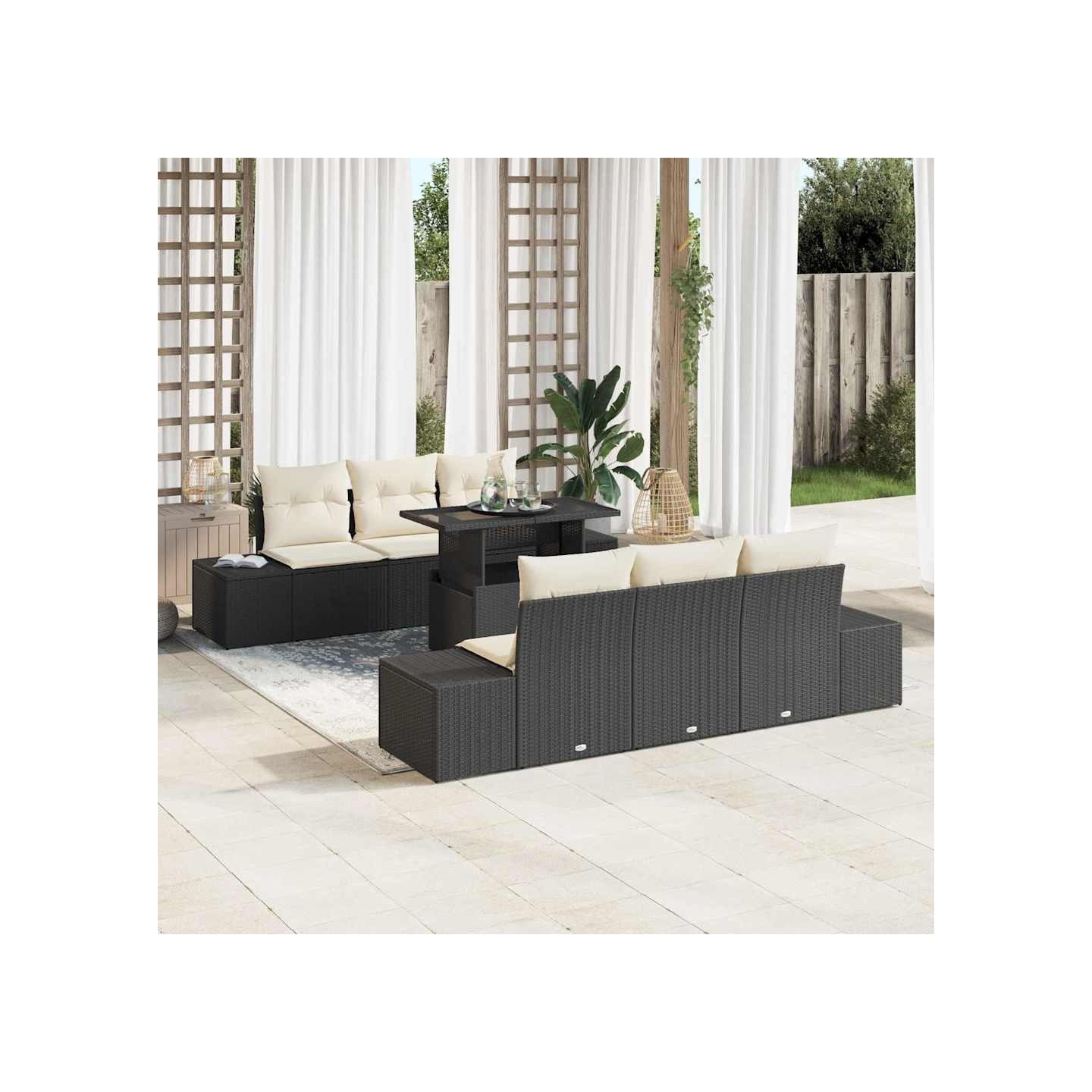 Ensemble de canapé de jardin 7 pc Noir et Crème