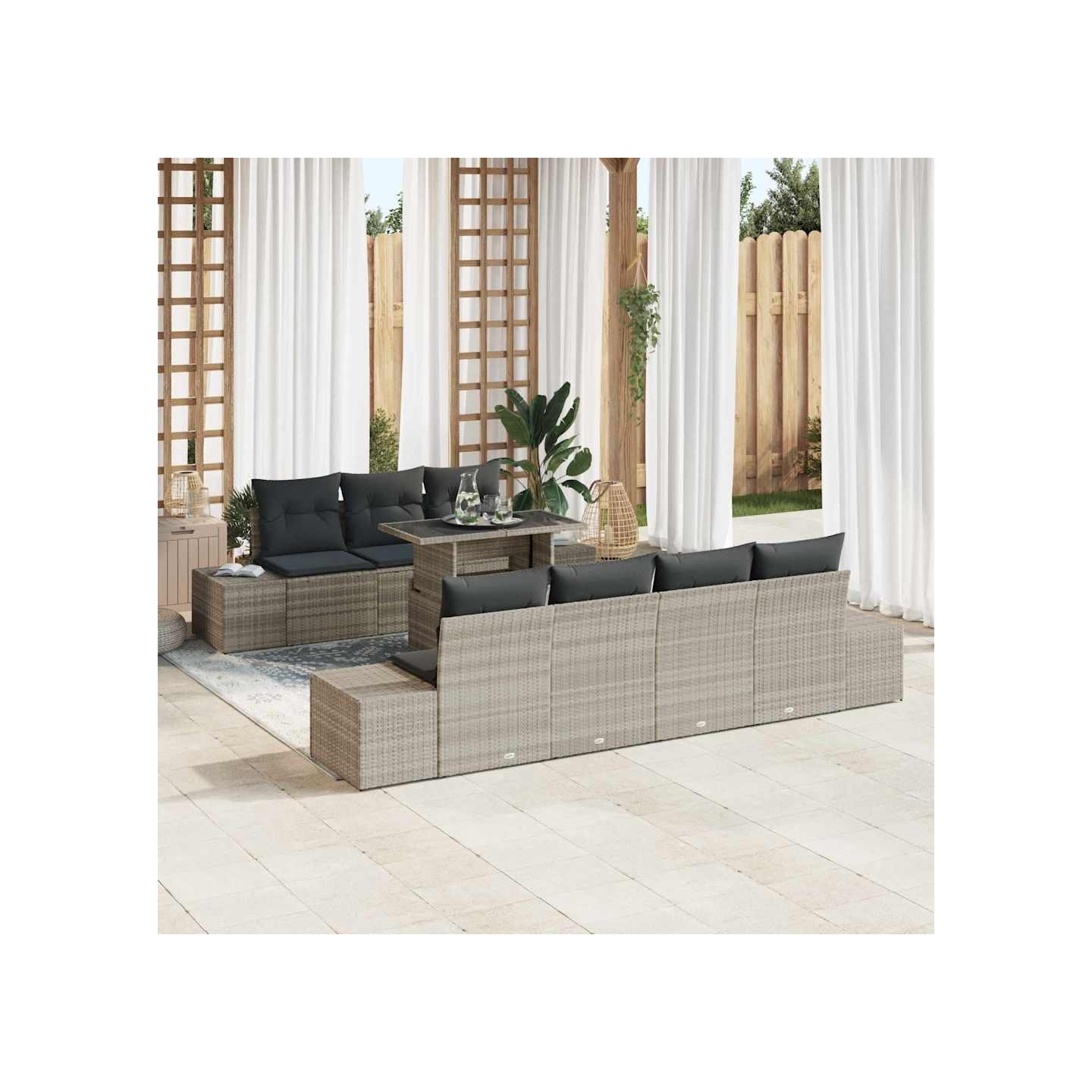 Ensemble de canapé de jardin 8 pc Gris clair et gris foncé