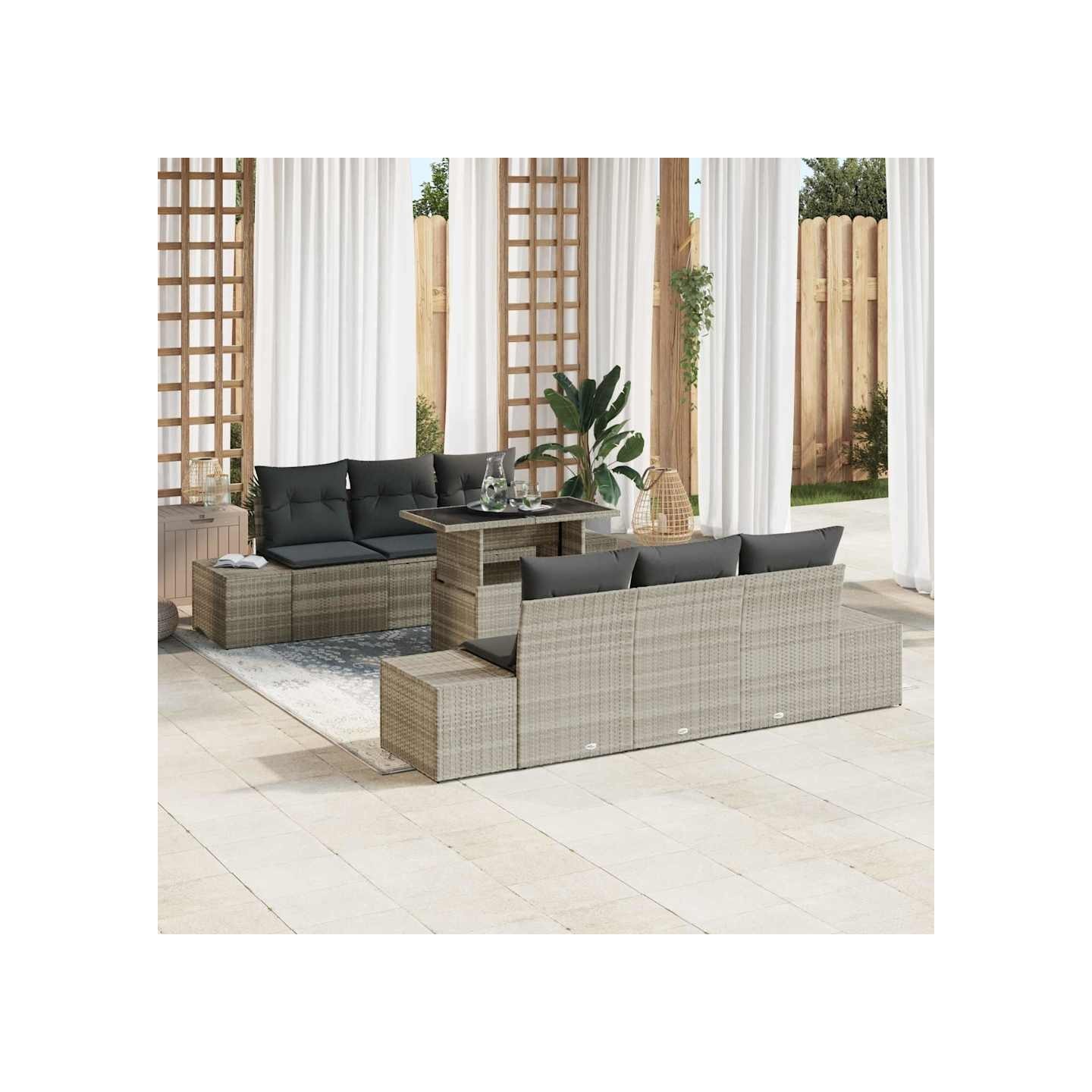Ensemble de canapé de jardin 7 pc Gris clair et gris foncé