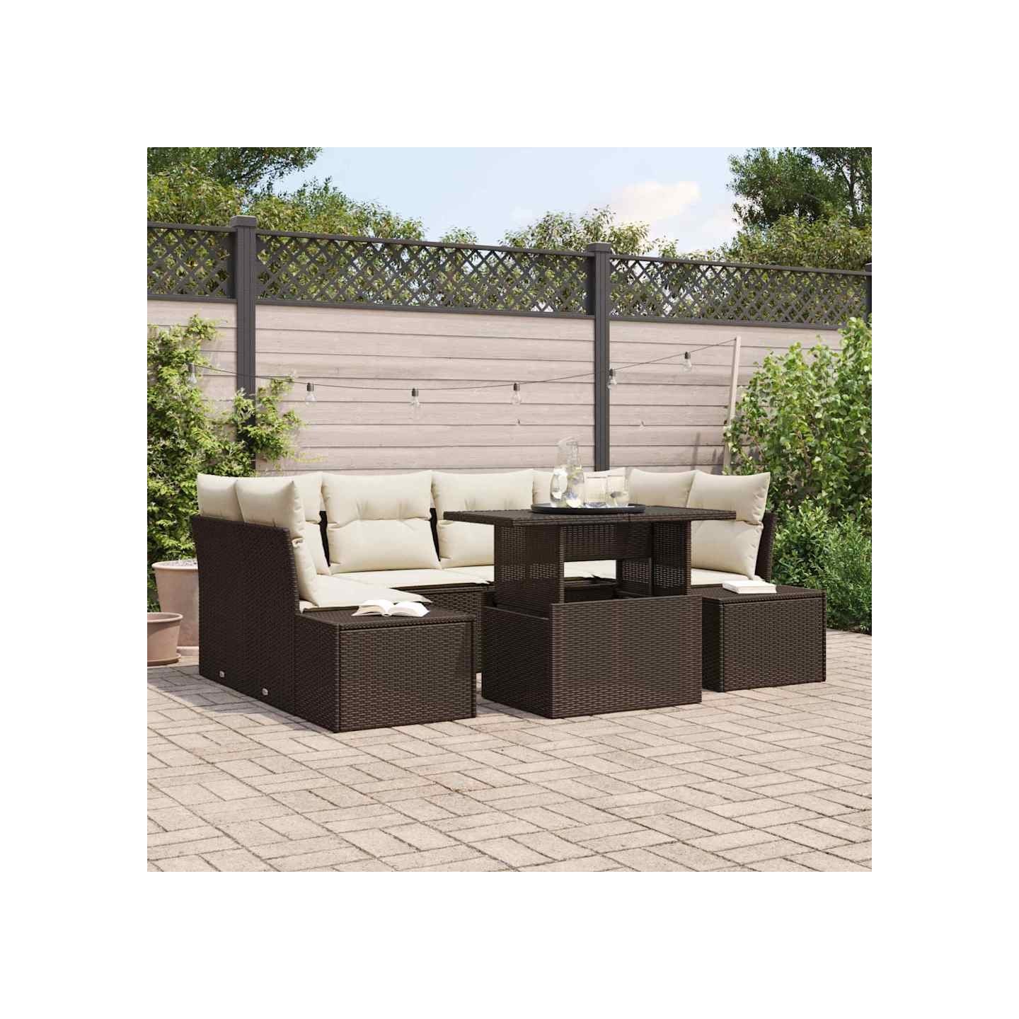 Ensemble de canapé de jardin 7 pc Marron et Crème
