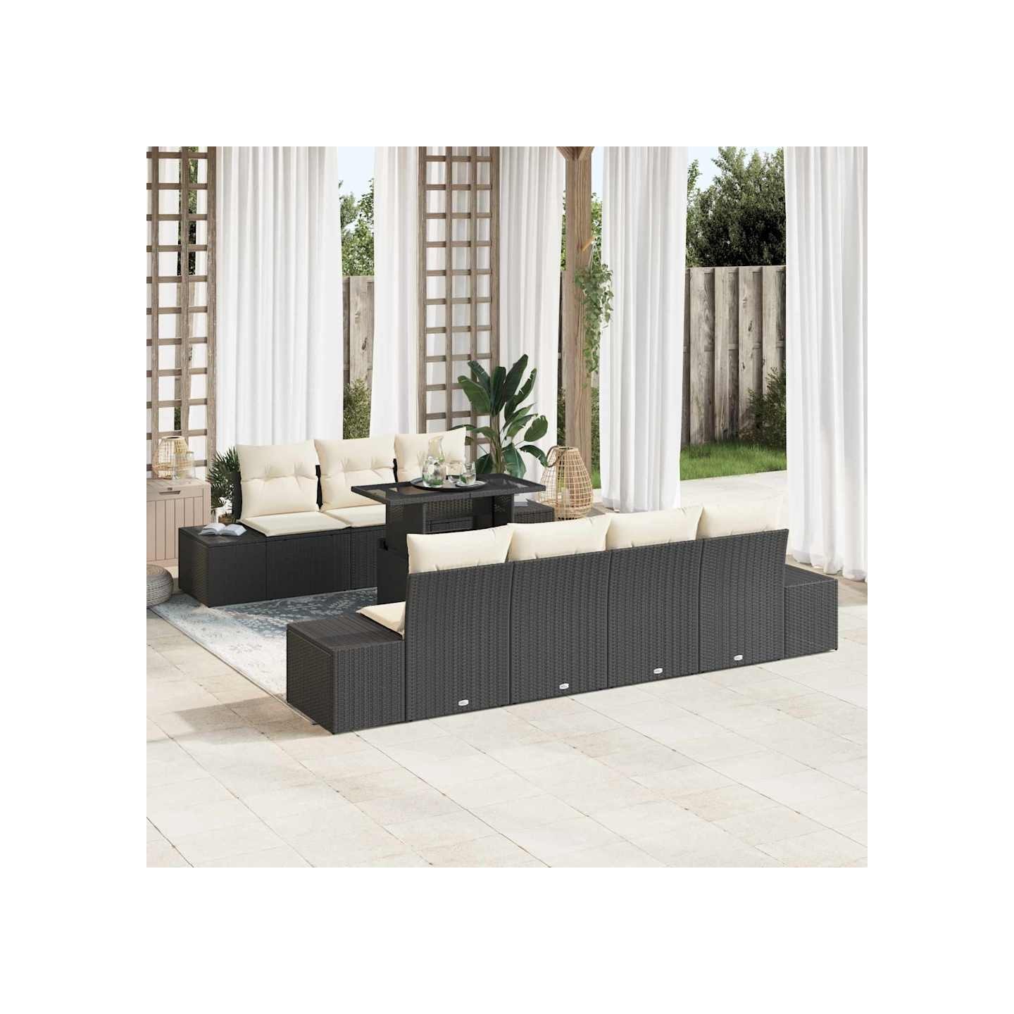 Ensemble de canapé de jardin 8 pc Noir et Crème