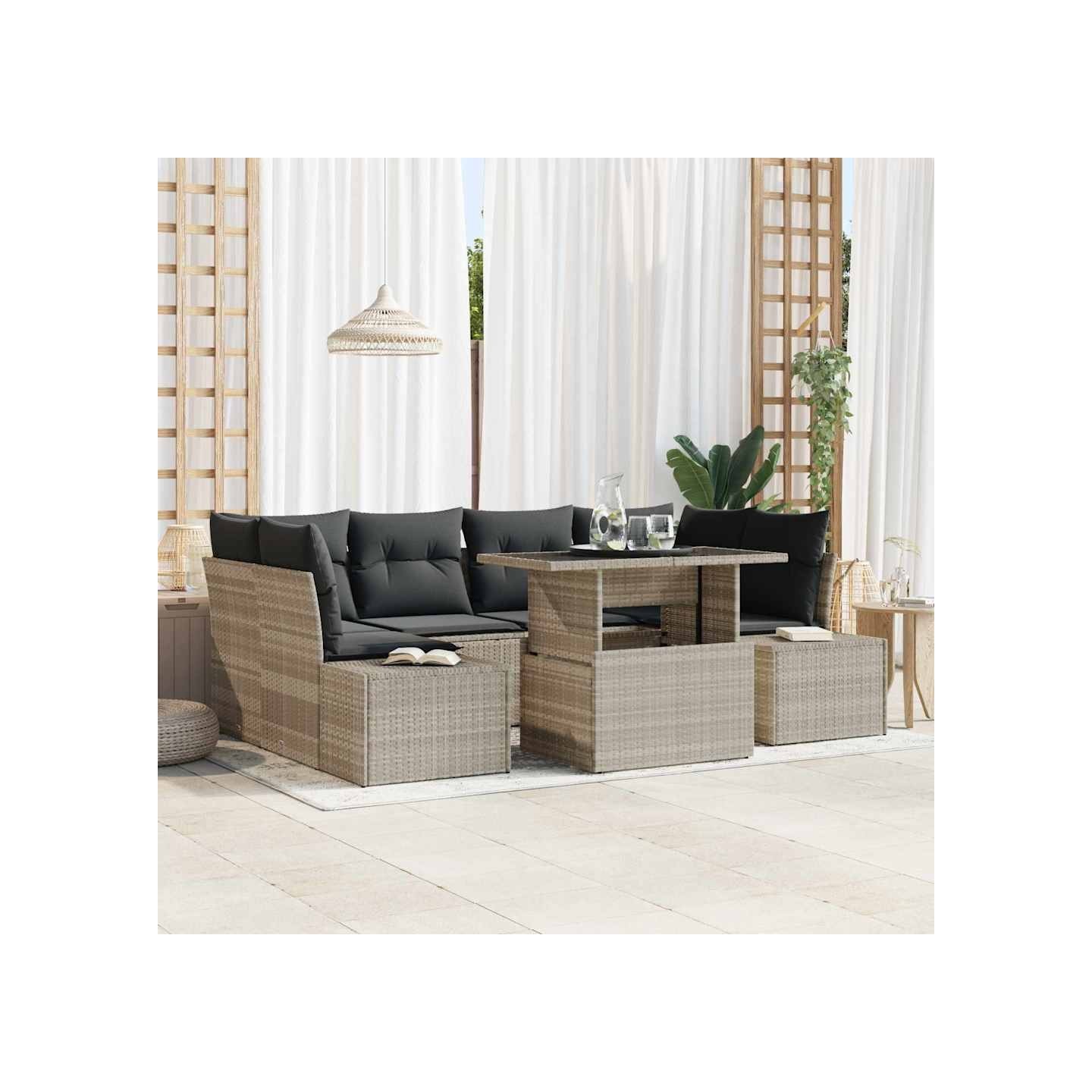 Ensemble de canapé de jardin 7 pc Gris clair et gris foncé