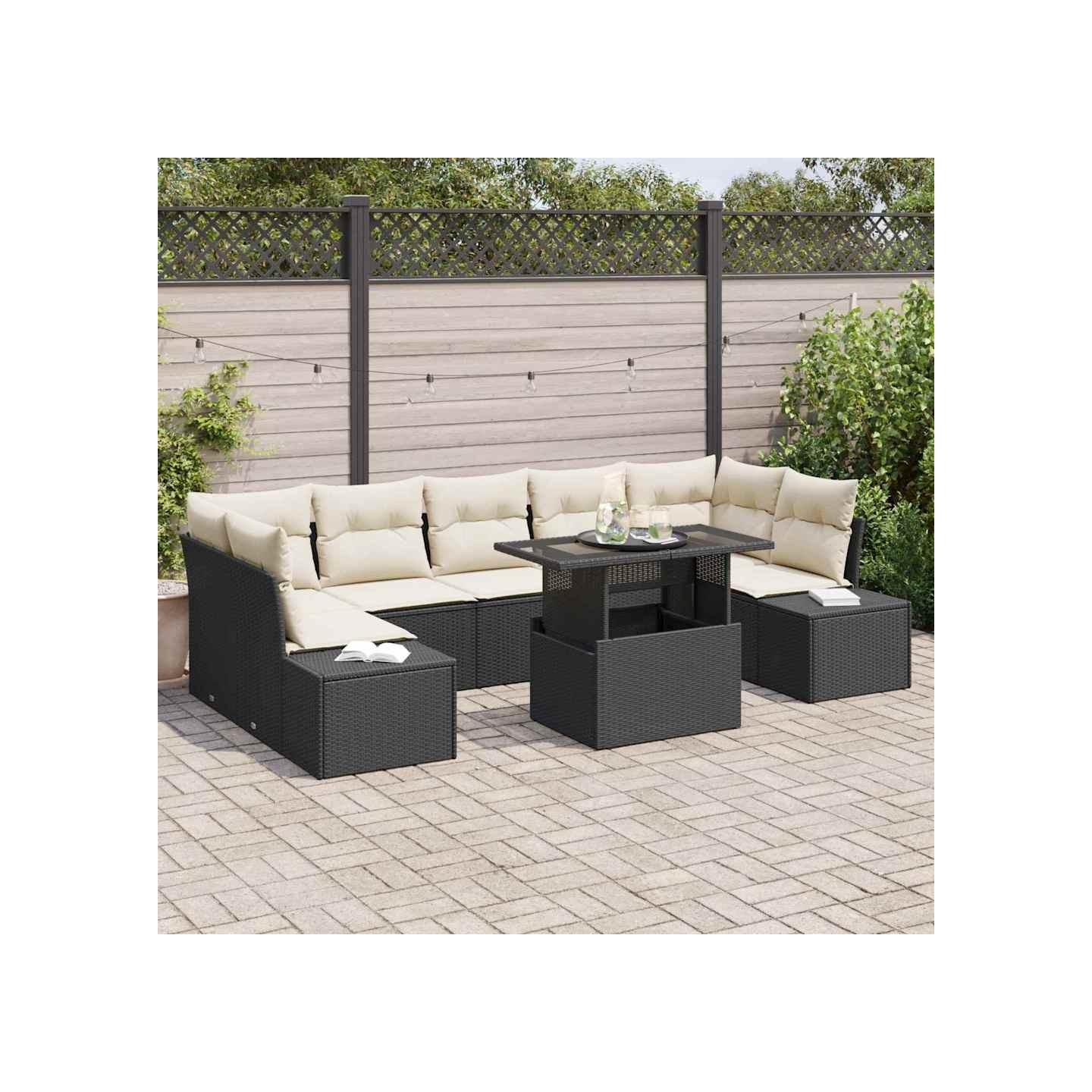 Ensemble de canapé de jardin 8 pc Noir et Crème