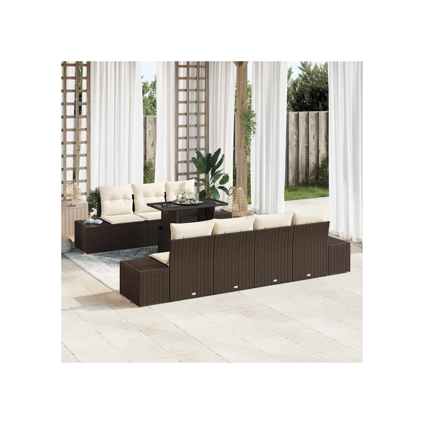 Ensemble de canapé de jardin 8 pc Marron et Crème