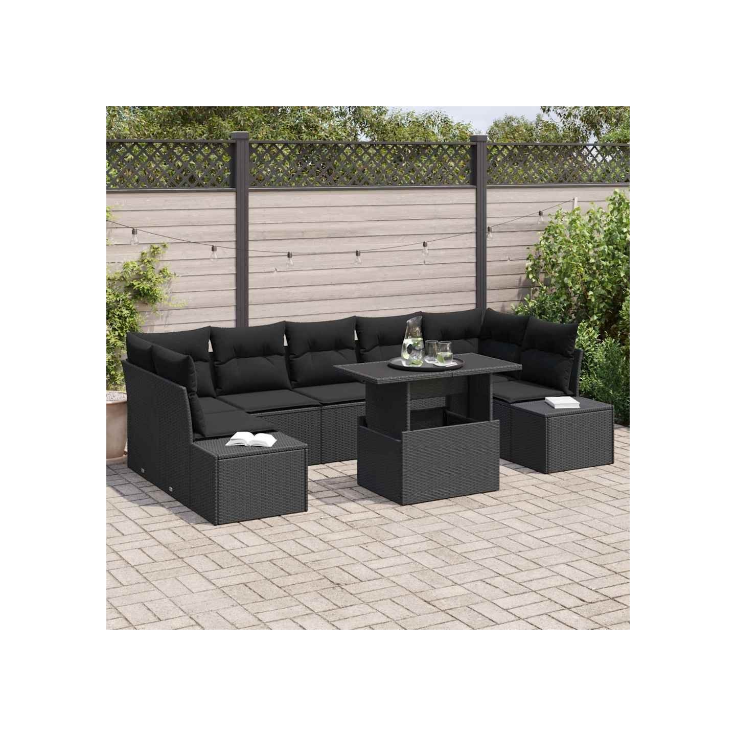 Ensemble de canapé de jardin 8 pc Noir