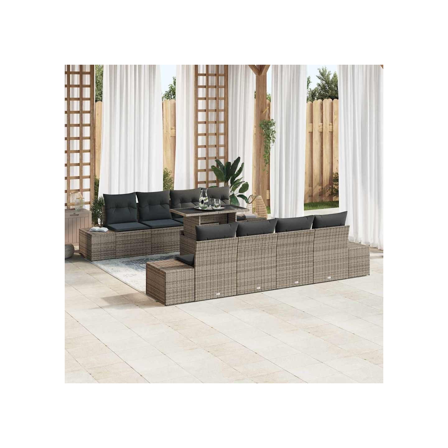 Ensemble de canapé de jardin 9 pc Gris