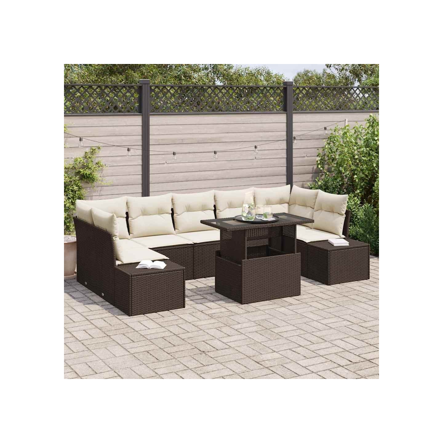 Ensemble de canapé de jardin 8 pc Marron et Crème