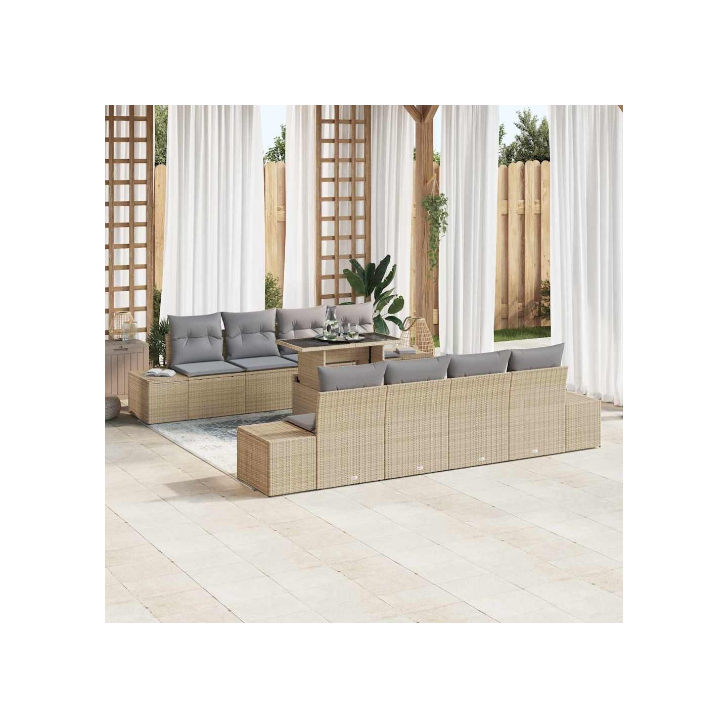 Ensemble de canapé de jardin 9 pc Beige et Gris clair