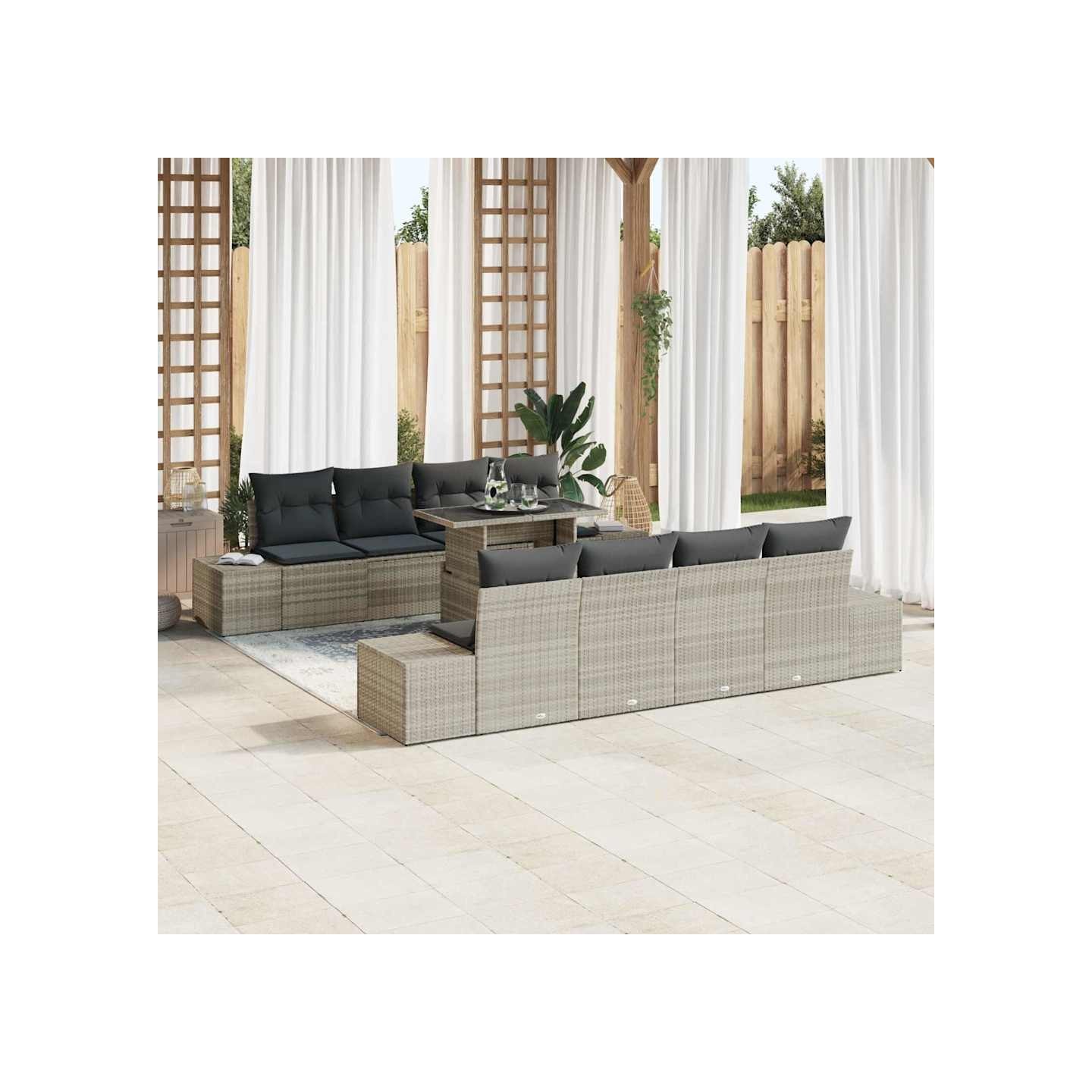 Ensemble de canapé de jardin 9 pc Gris clair et gris foncé