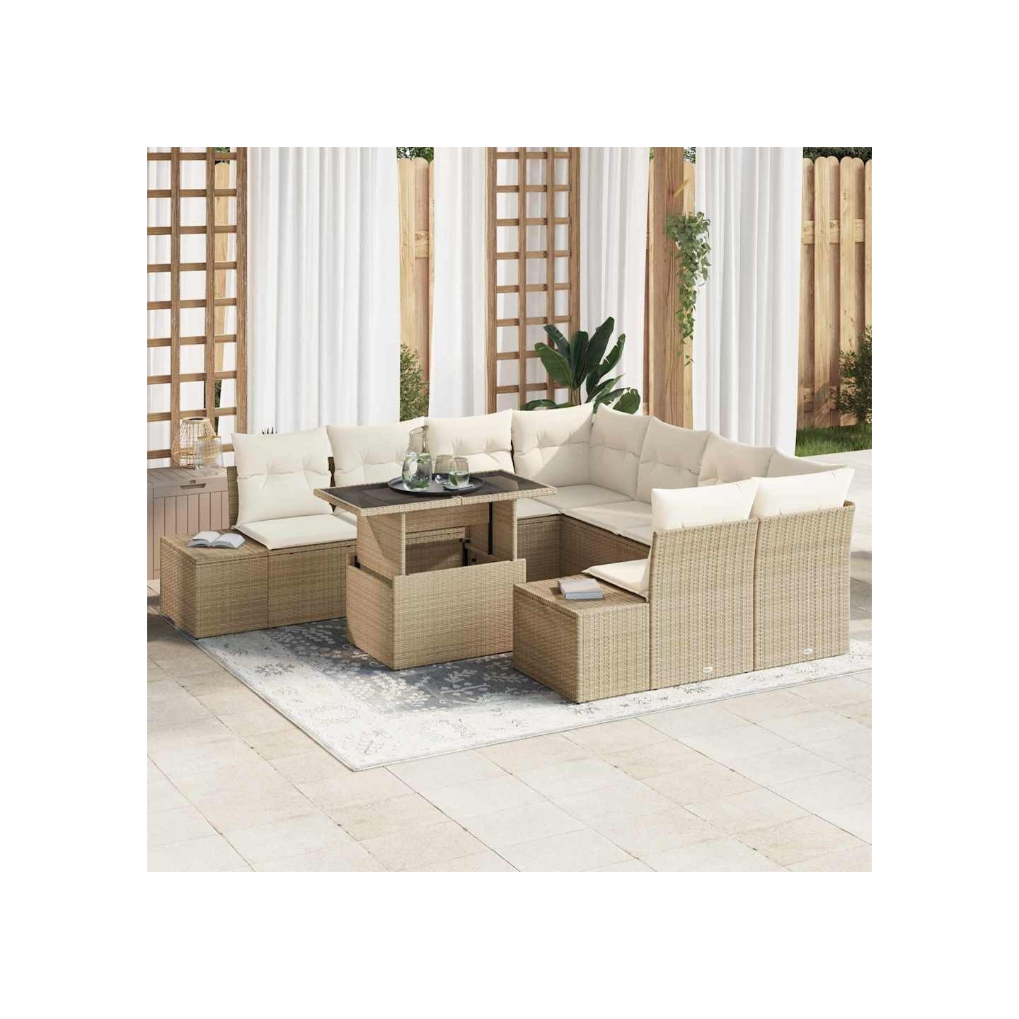 Ensemble de canapé de jardin 9 pc Beige et crème polyrotin