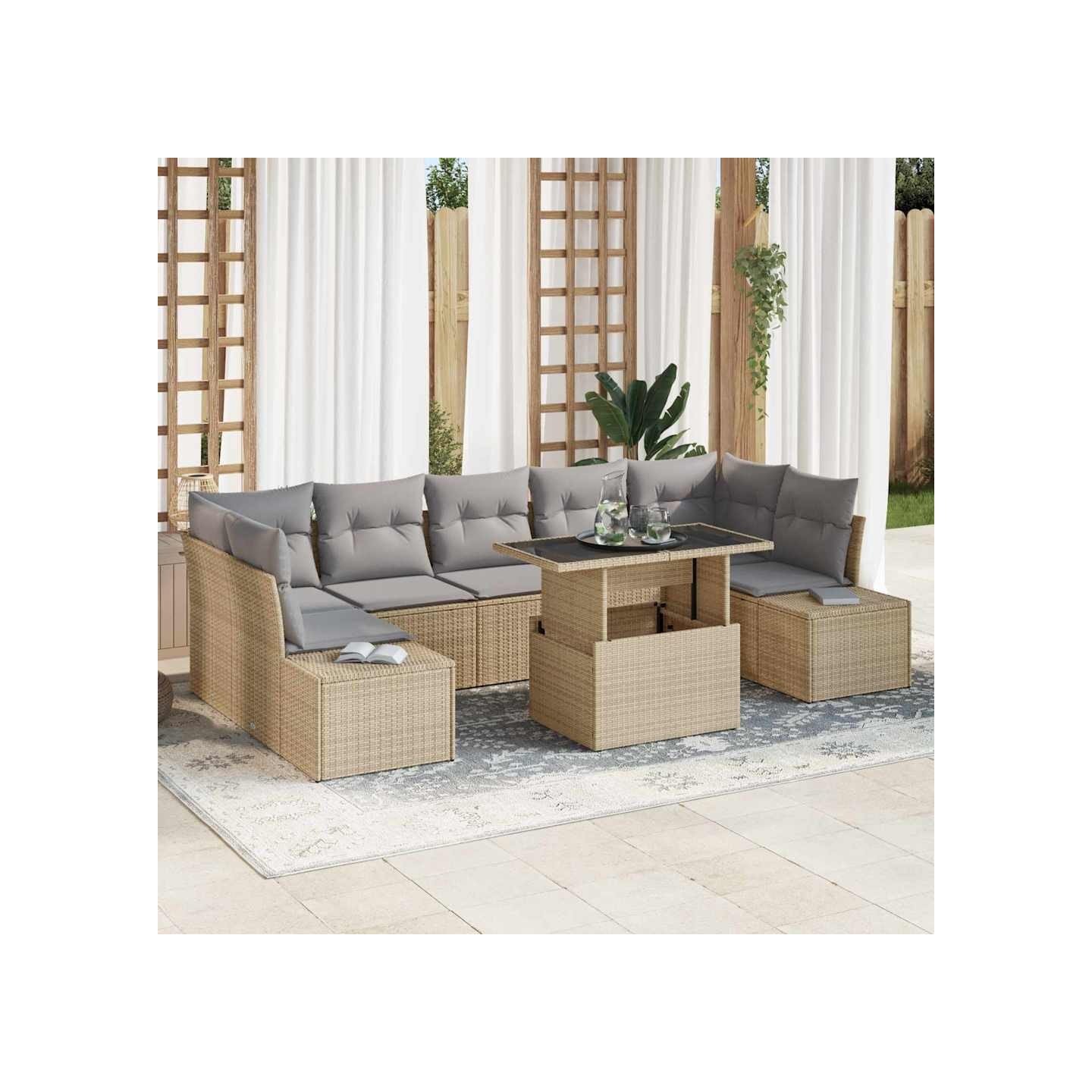 Ensemble de canapé de jardin 8 pc Beige et Gris clair
