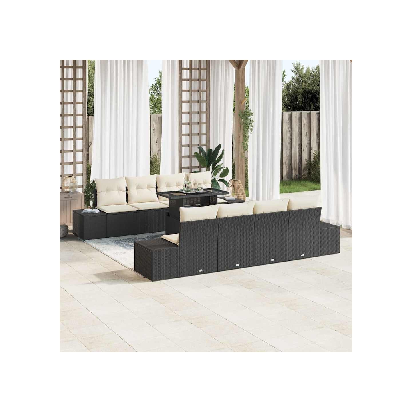 Ensemble de canapé de jardin 9 pc Noir et Crème