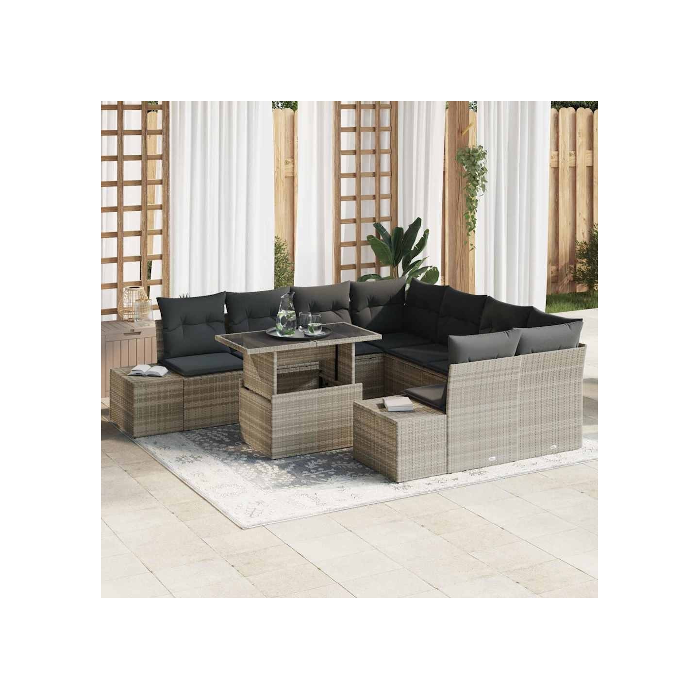 Ensemble de canapé de jardin 9 pc Gris clair et gris foncé