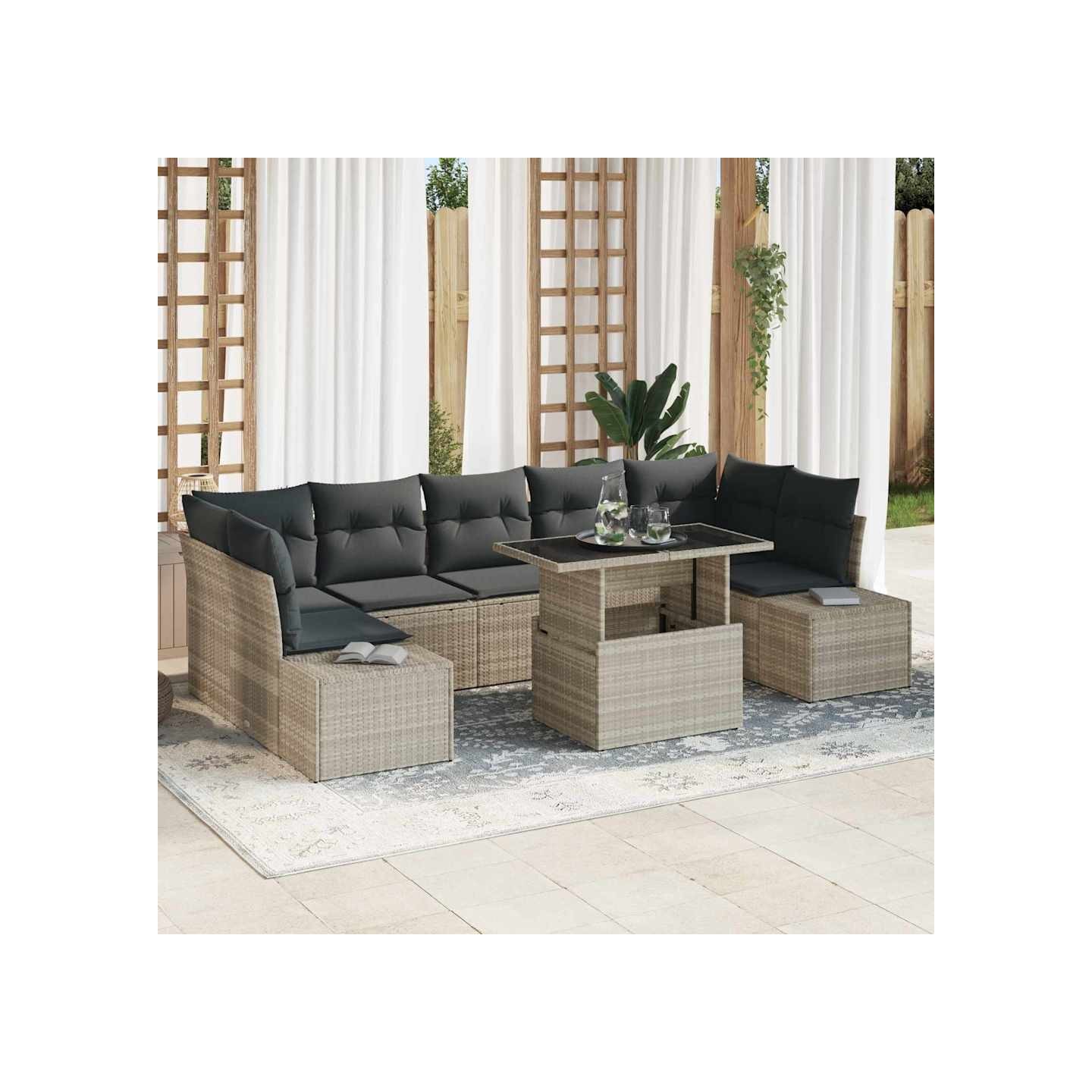Ensemble de canapé de jardin 8 pc Gris clair et gris foncé
