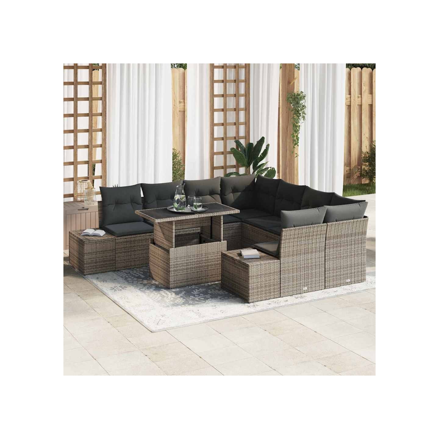 Ensemble de canapé de jardin 9 pc Gris polyrotin
