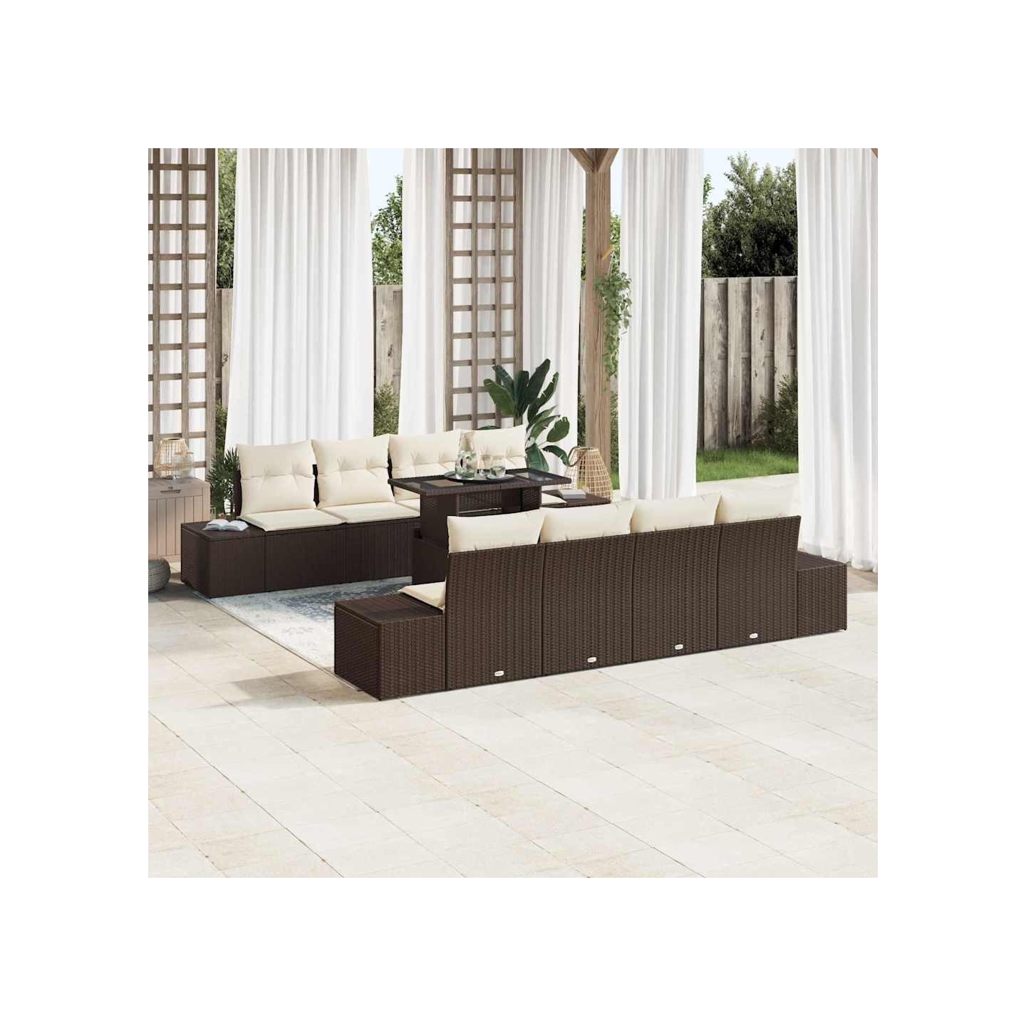 Ensemble de canapé de jardin 9 pc Marron et Crème