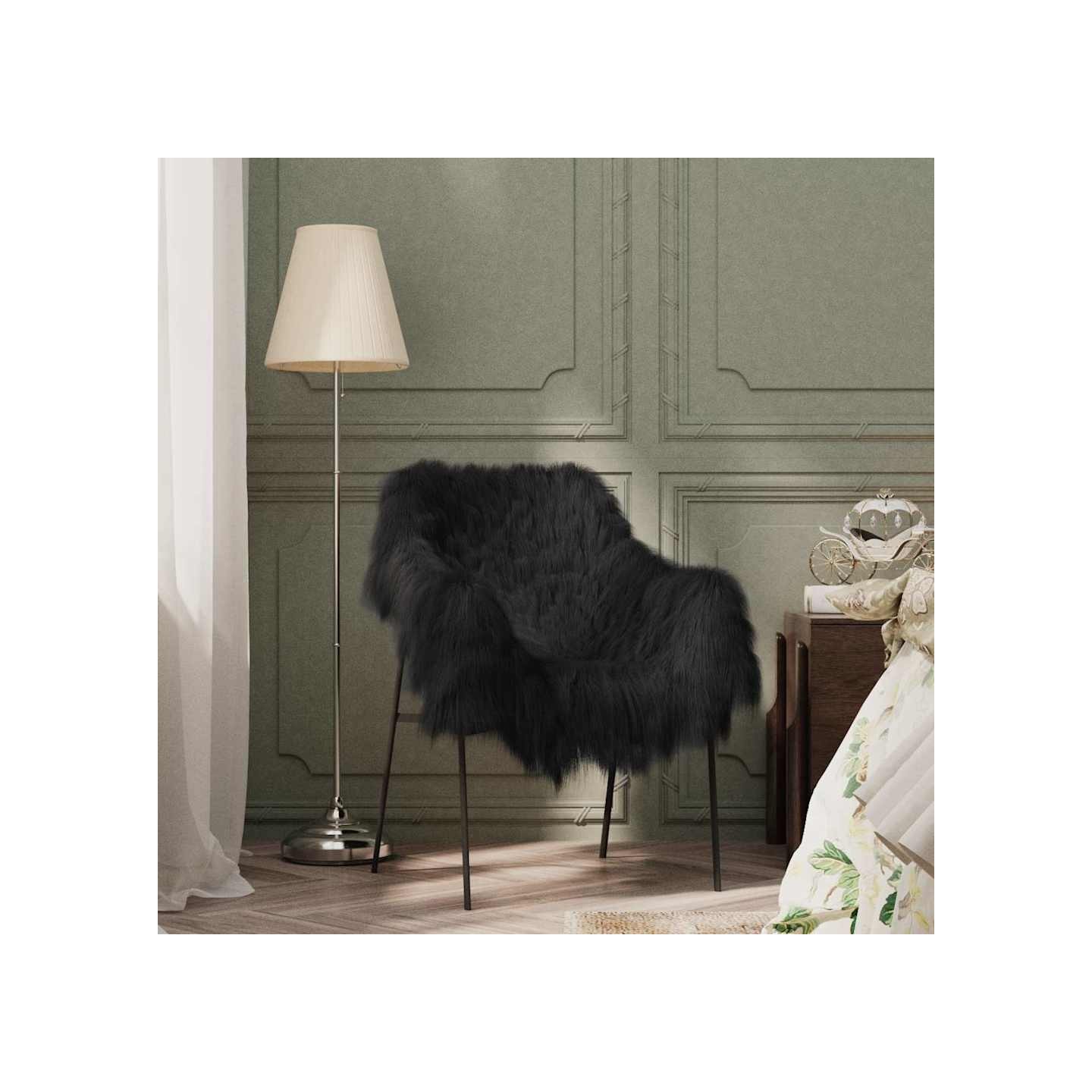 Housse de chaise en peau de mouton islandaise Noir 70x110 cm