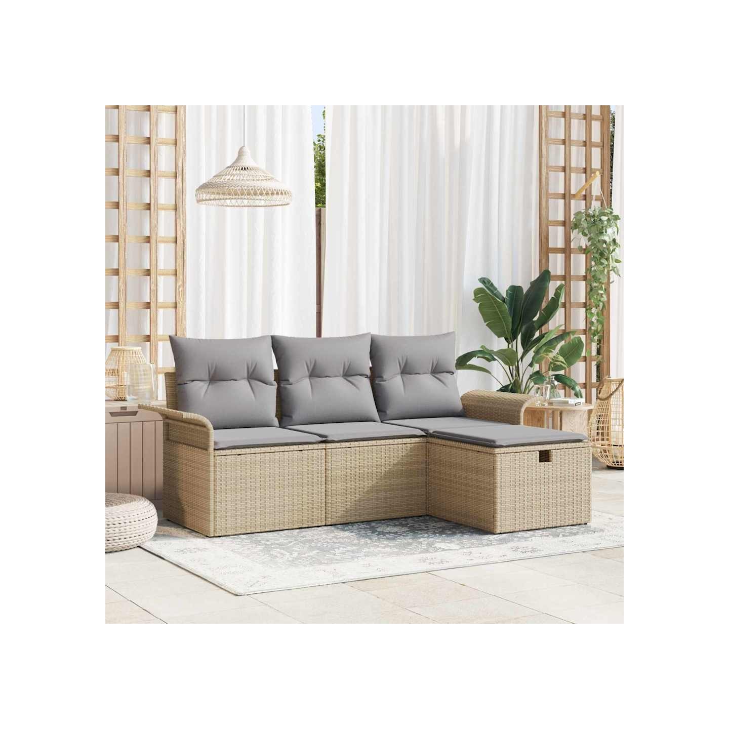 Ensemble de canapé de jardin 4 pc Beige et Gris clair polyrotin
