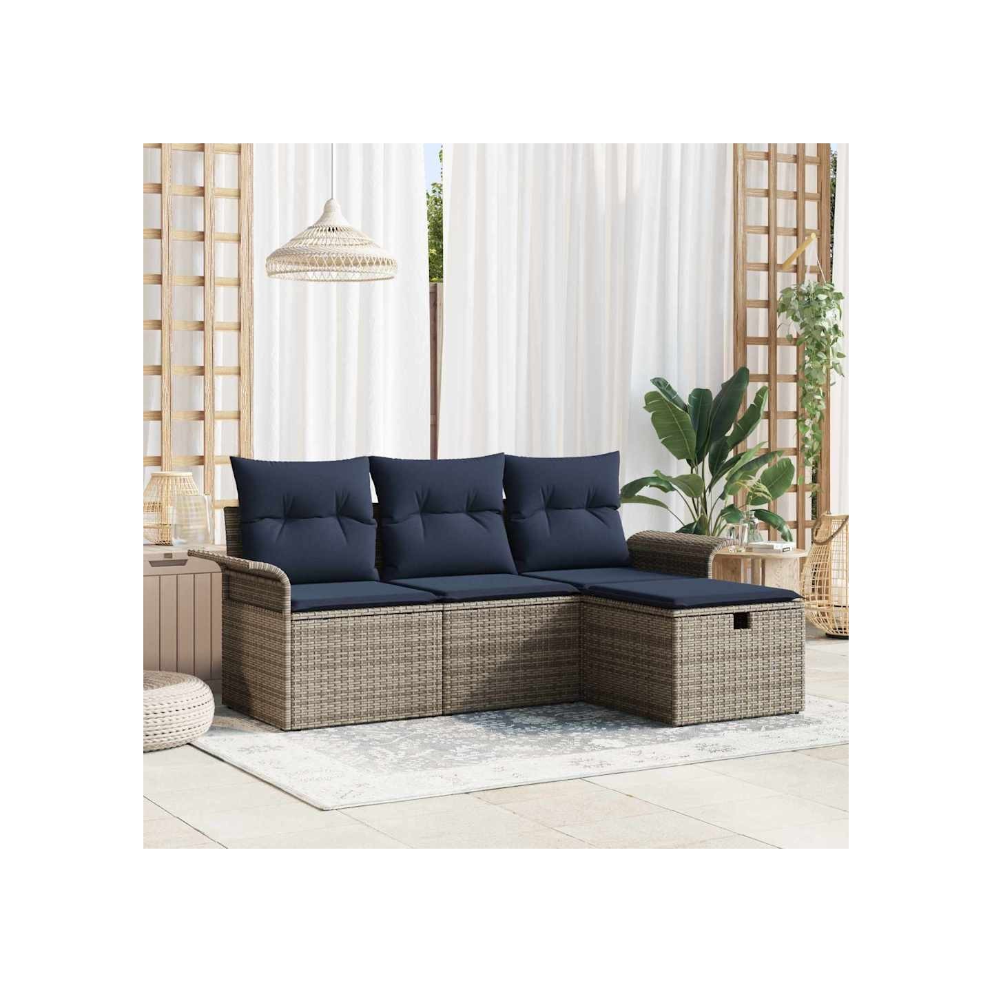 Ensemble de canapé de jardin 4 pc Gris et marine polyrotin