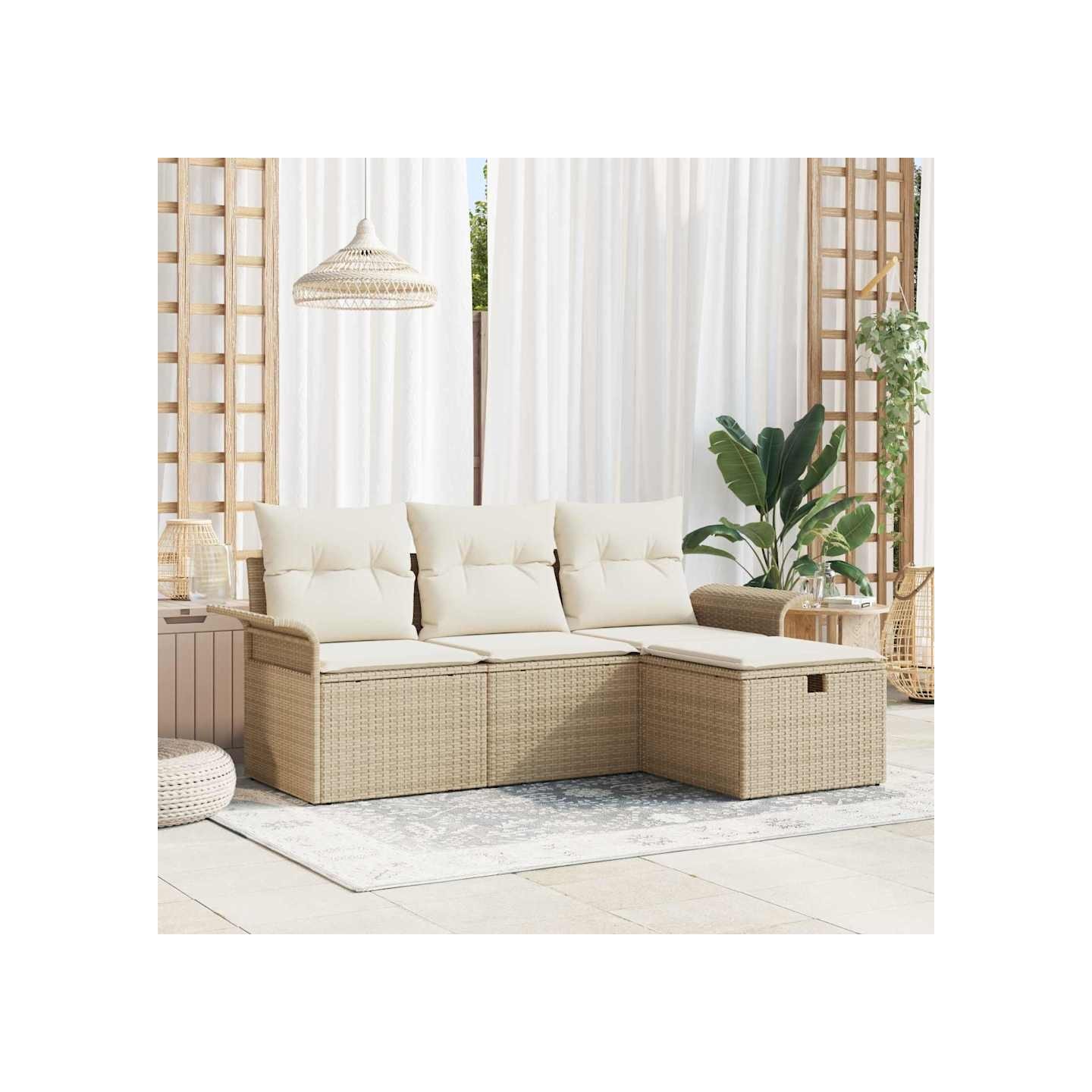 Ensemble de canapé de jardin 4 pc Beige et crème polyrotin