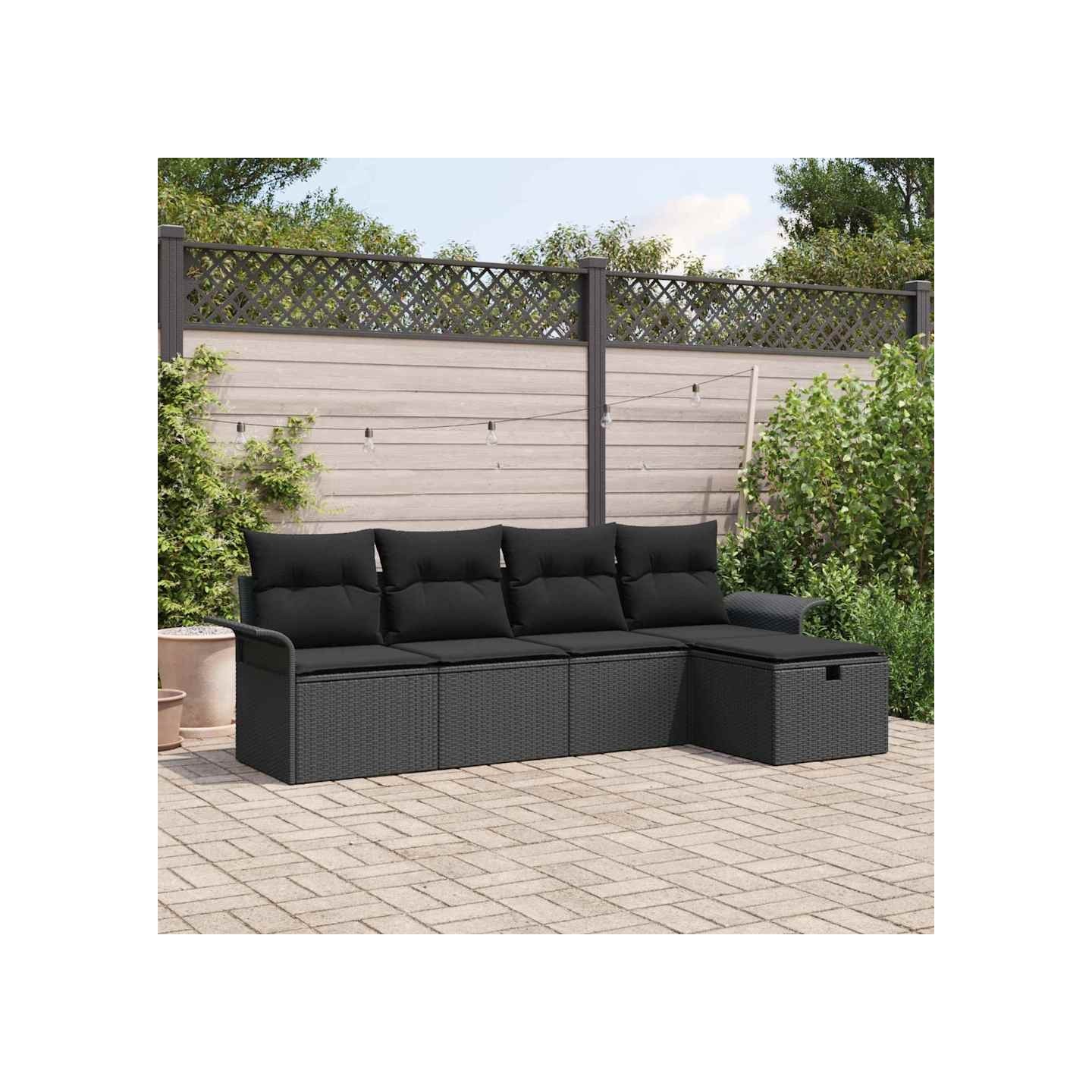 Ensemble de canapé de jardin 5 pc Noir polyrotin