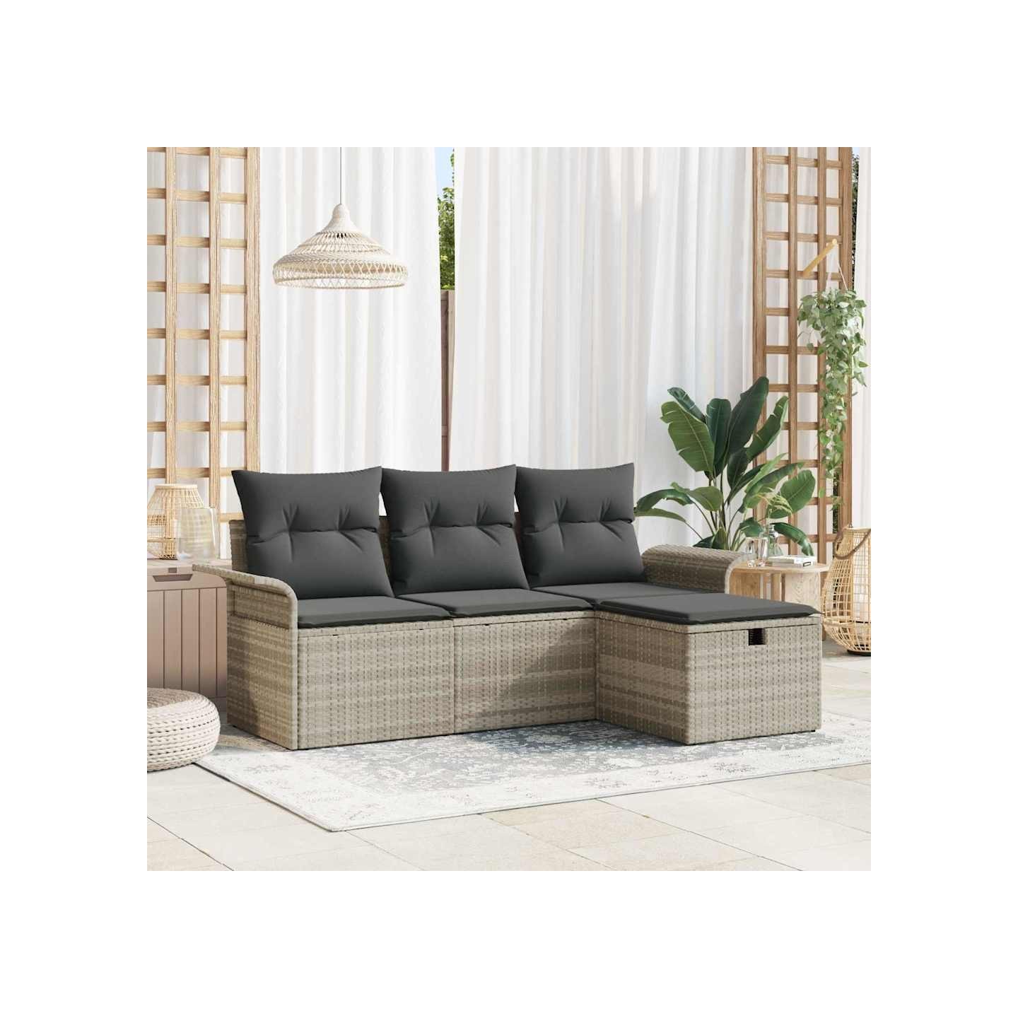 Ensemble de canapé de jardin 4 pc Gris clair polyrotin