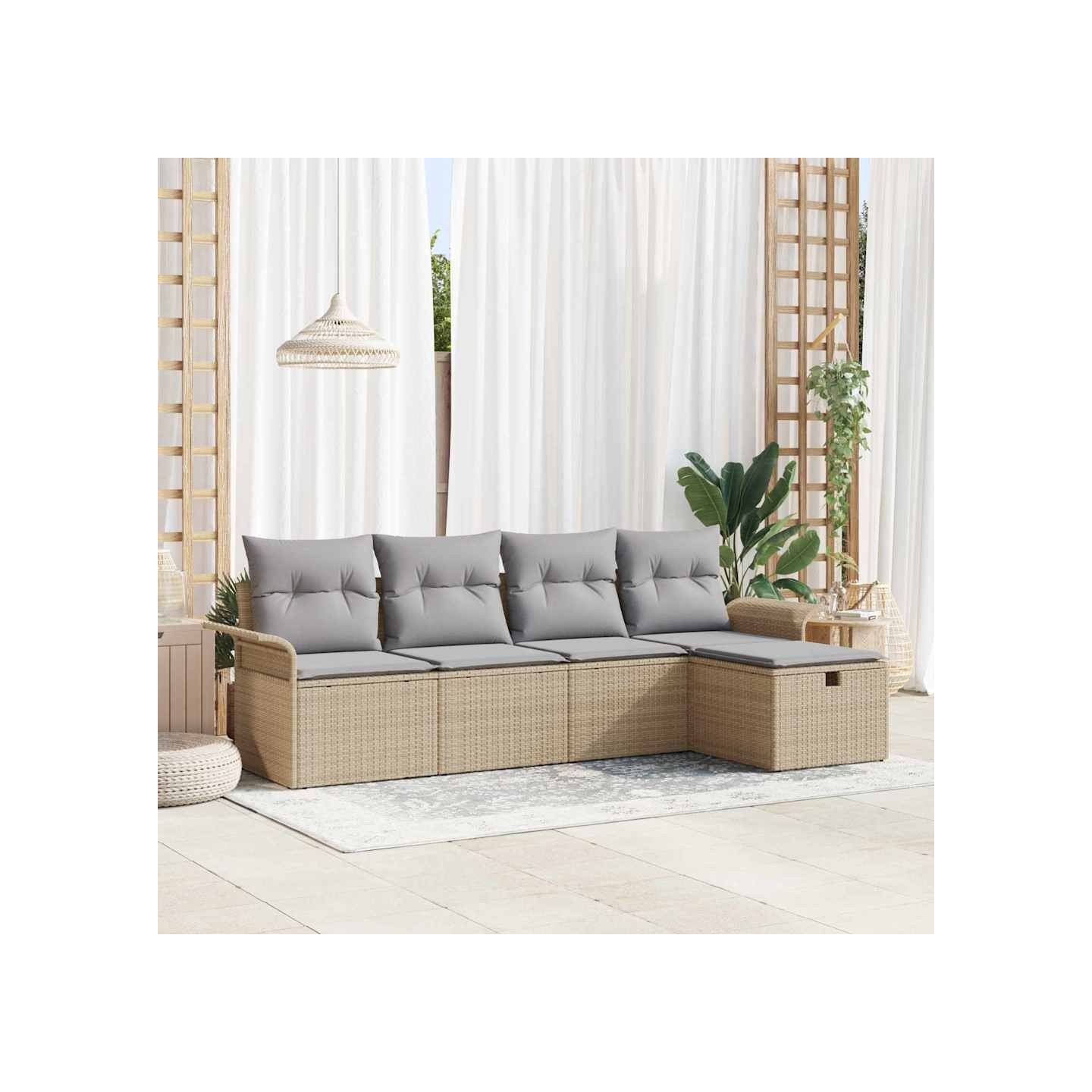 Ensemble de canapé de jardin 5 pc Beige et Gris clair polyrotin
