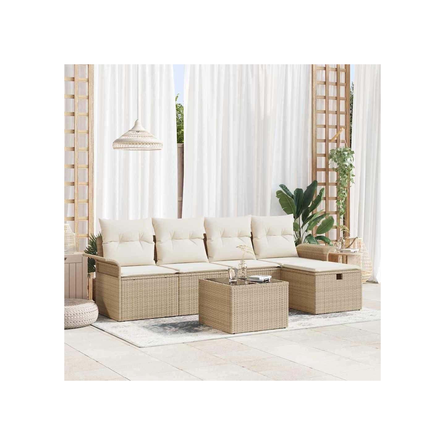 Ensemble de canapé de jardin 6 pc Beige et crème polyrotin