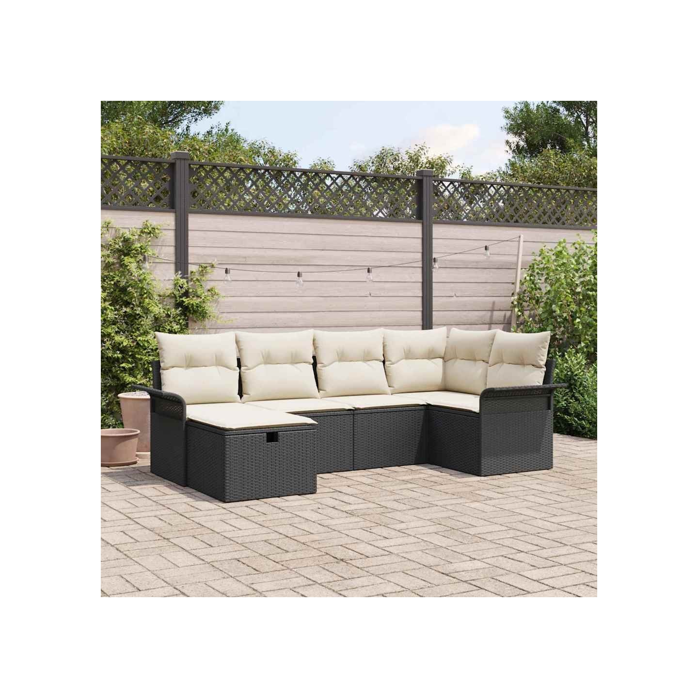 Ensemble de canapé de jardin 6 pc Noir et Crème polyrotin