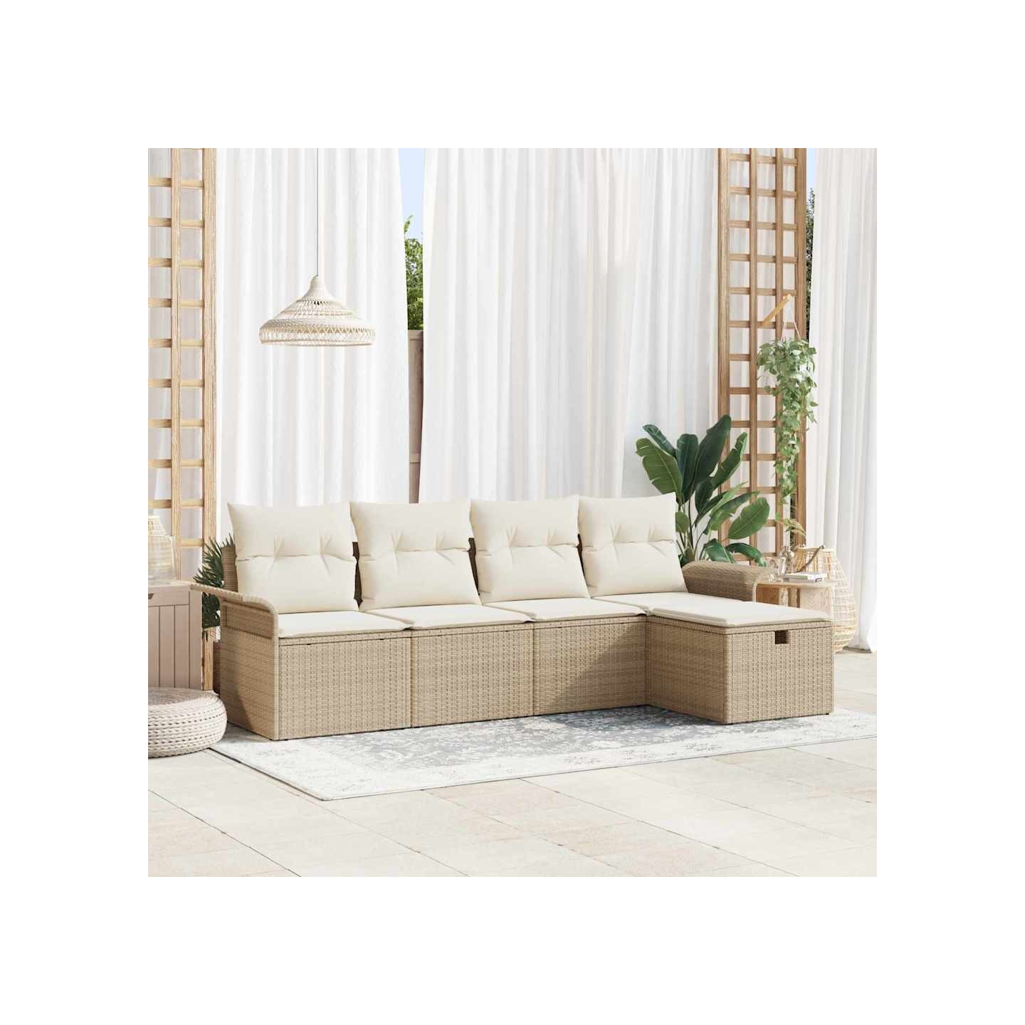 Ensemble de canapé de jardin 5 pc Beige et crème polyrotin