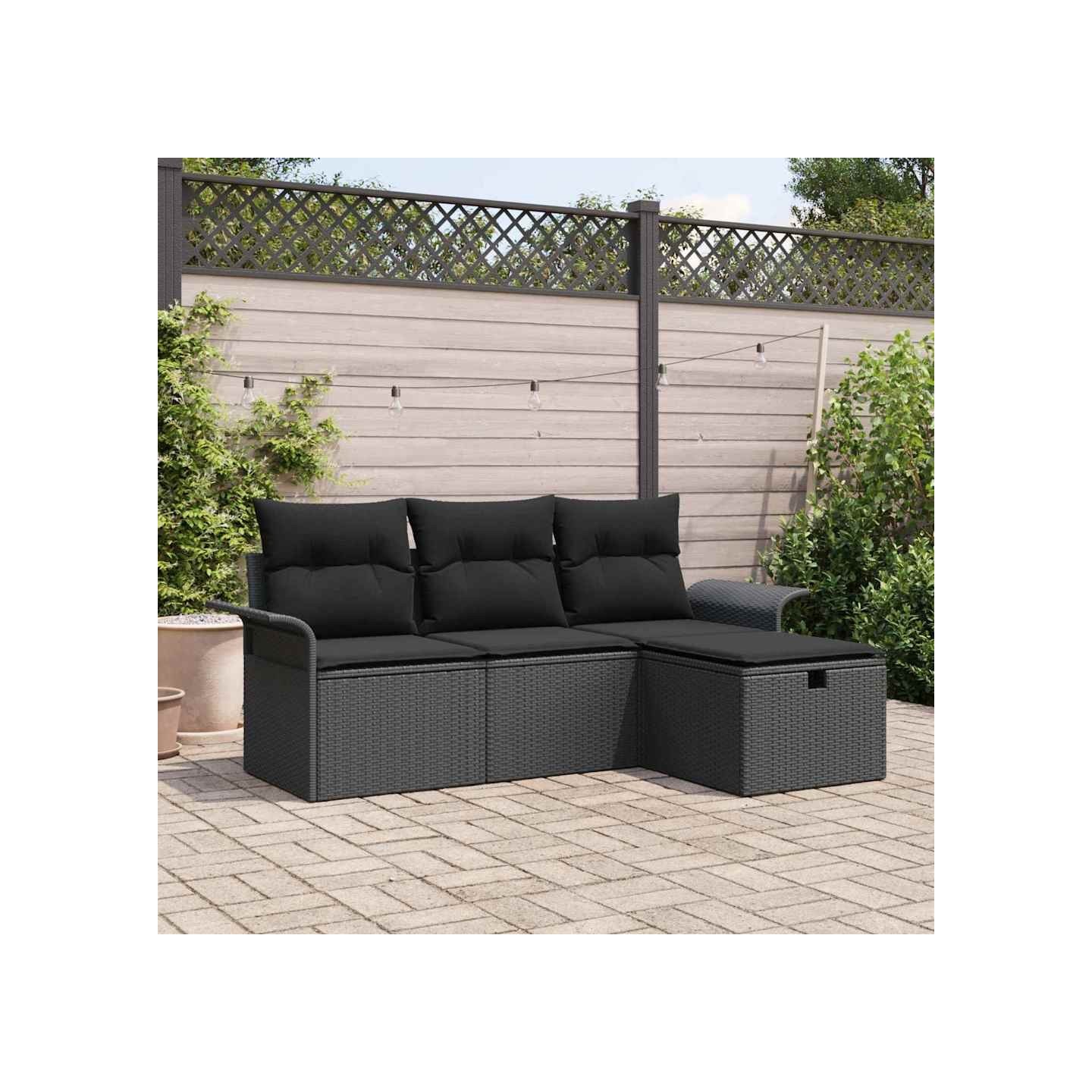 Ensemble de canapé de jardin 4 pc Noir polyrotin