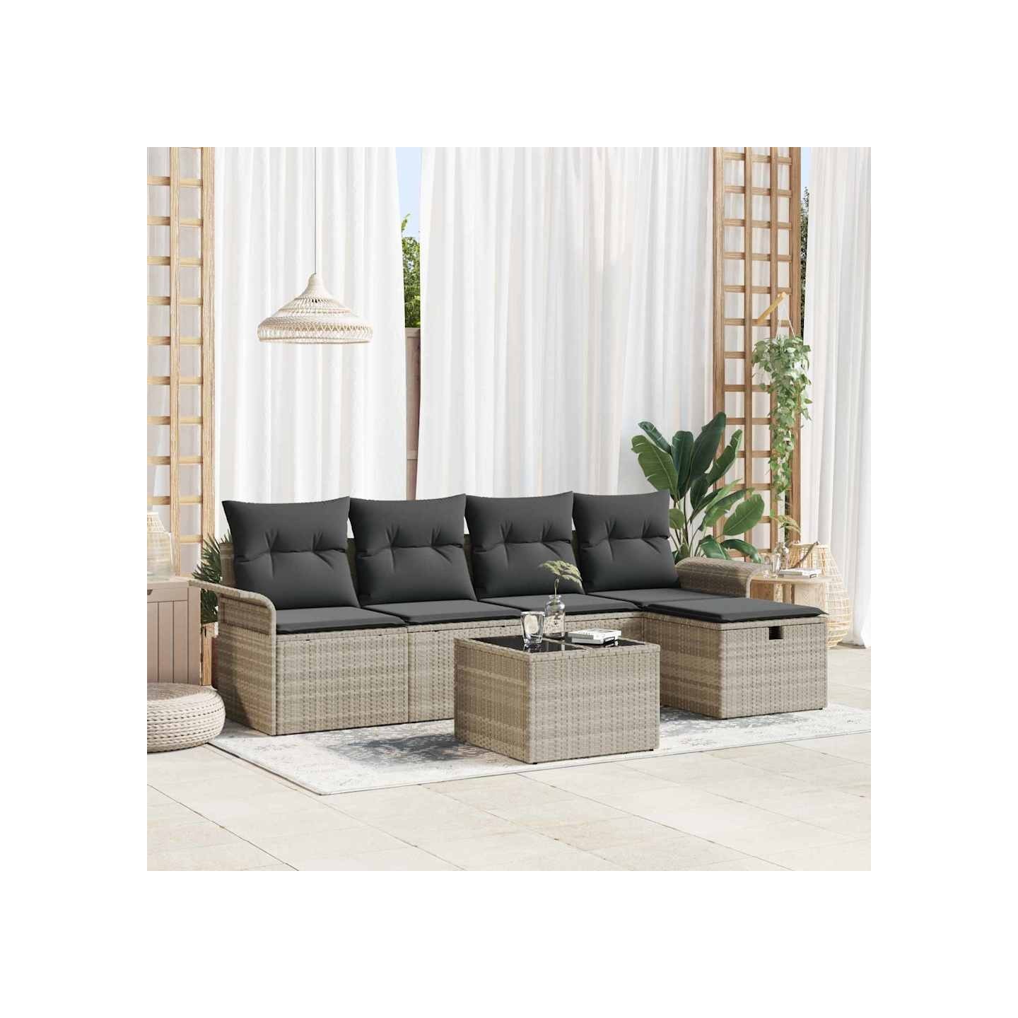 Ensemble de canapé de jardin 6 pc Gris clair polyrotin