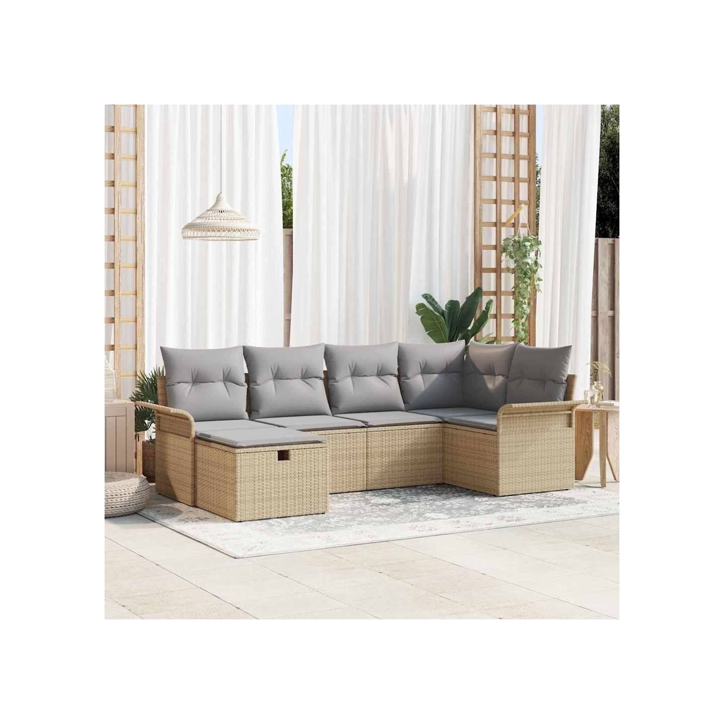 Ensemble de canapé de jardin 6 pc Beige et Gris clair polyrotin
