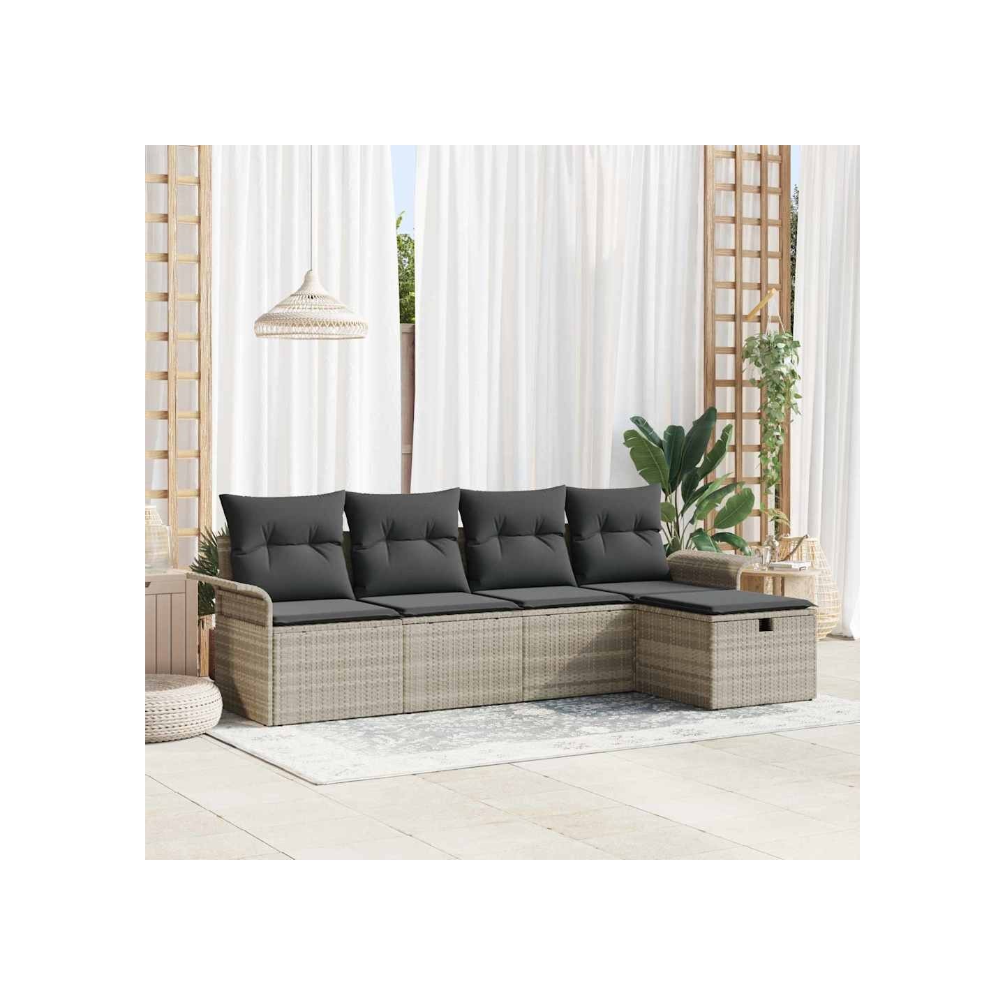 Ensemble de canapé de jardin 5 pc Gris clair polyrotin
