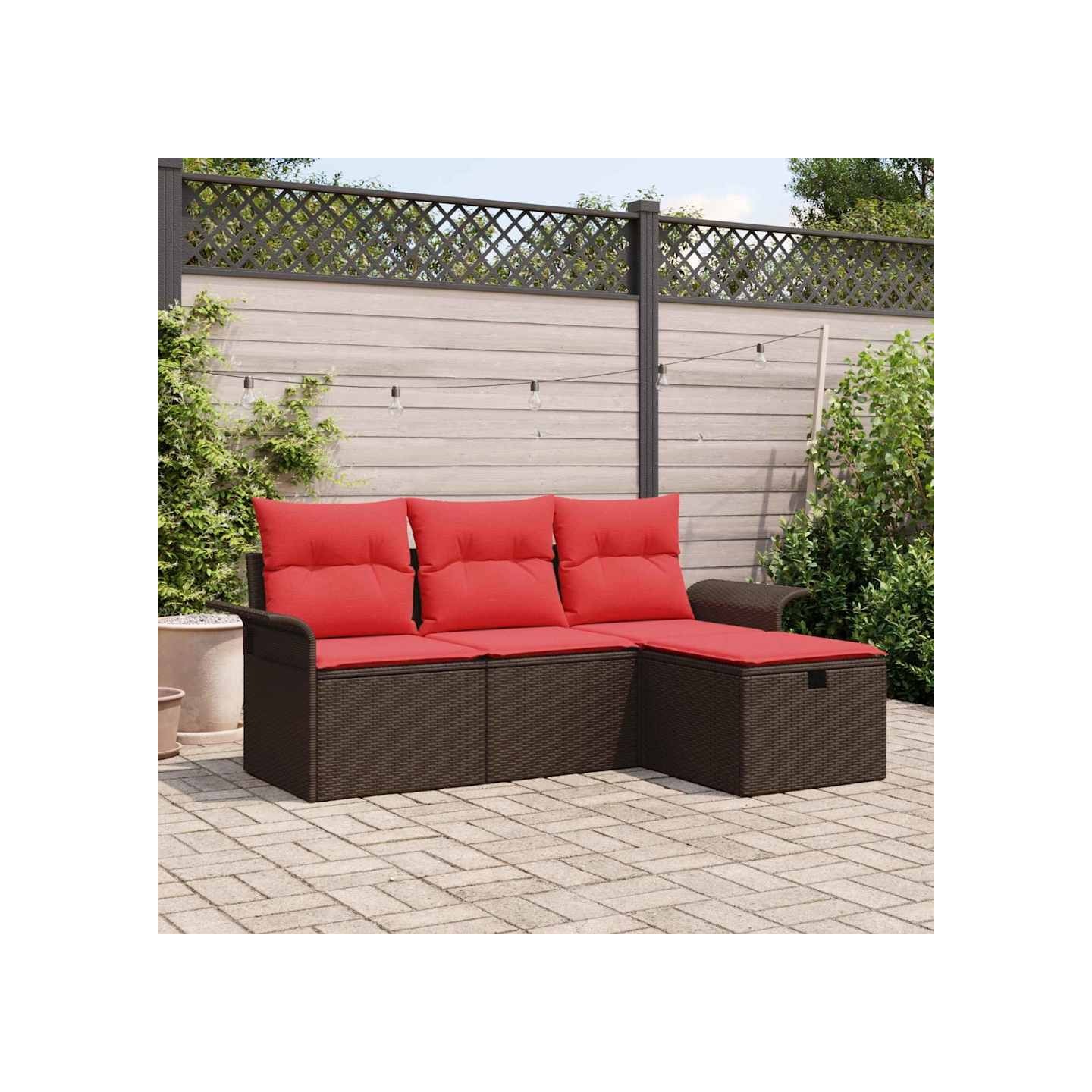 Ensemble de canapé de jardin 4 pc Marron et rouge polyrotin