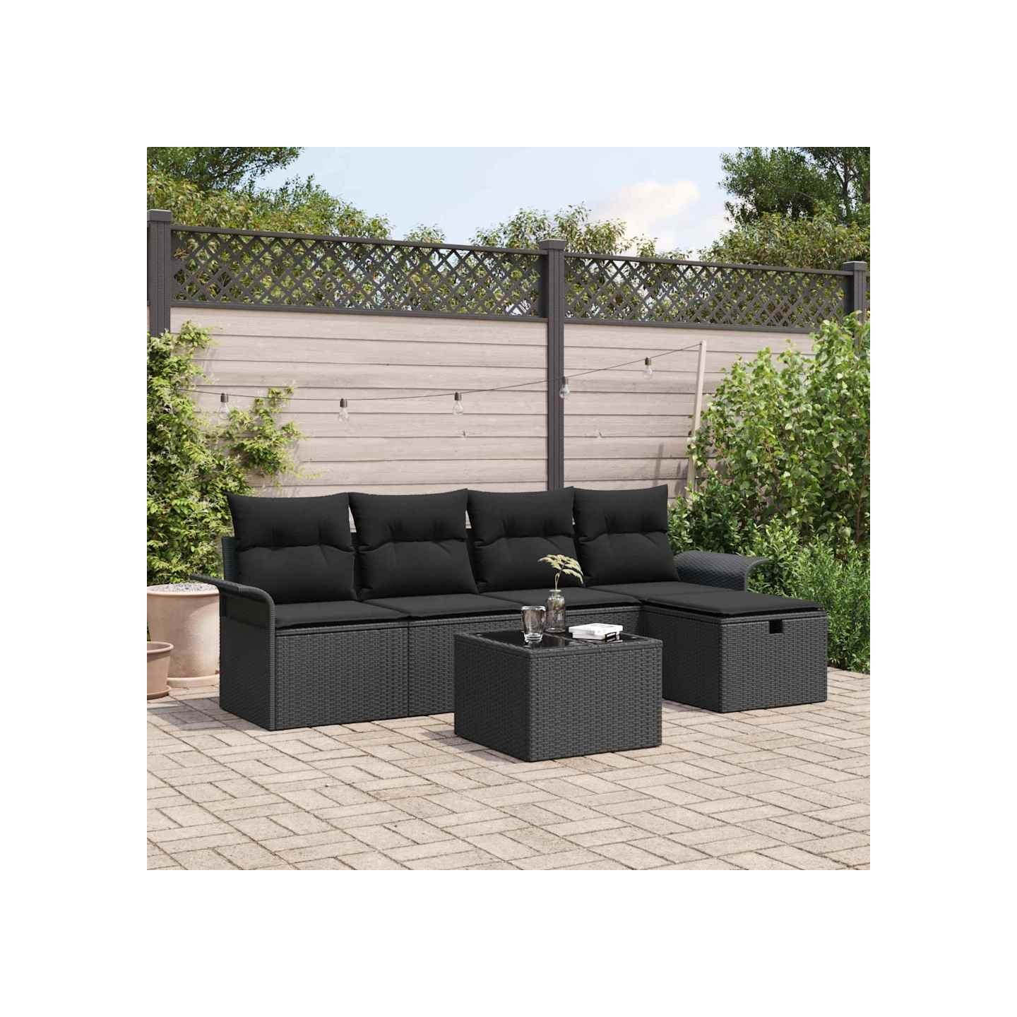 Ensemble de canapé de jardin 6 pc Noir polyrotin