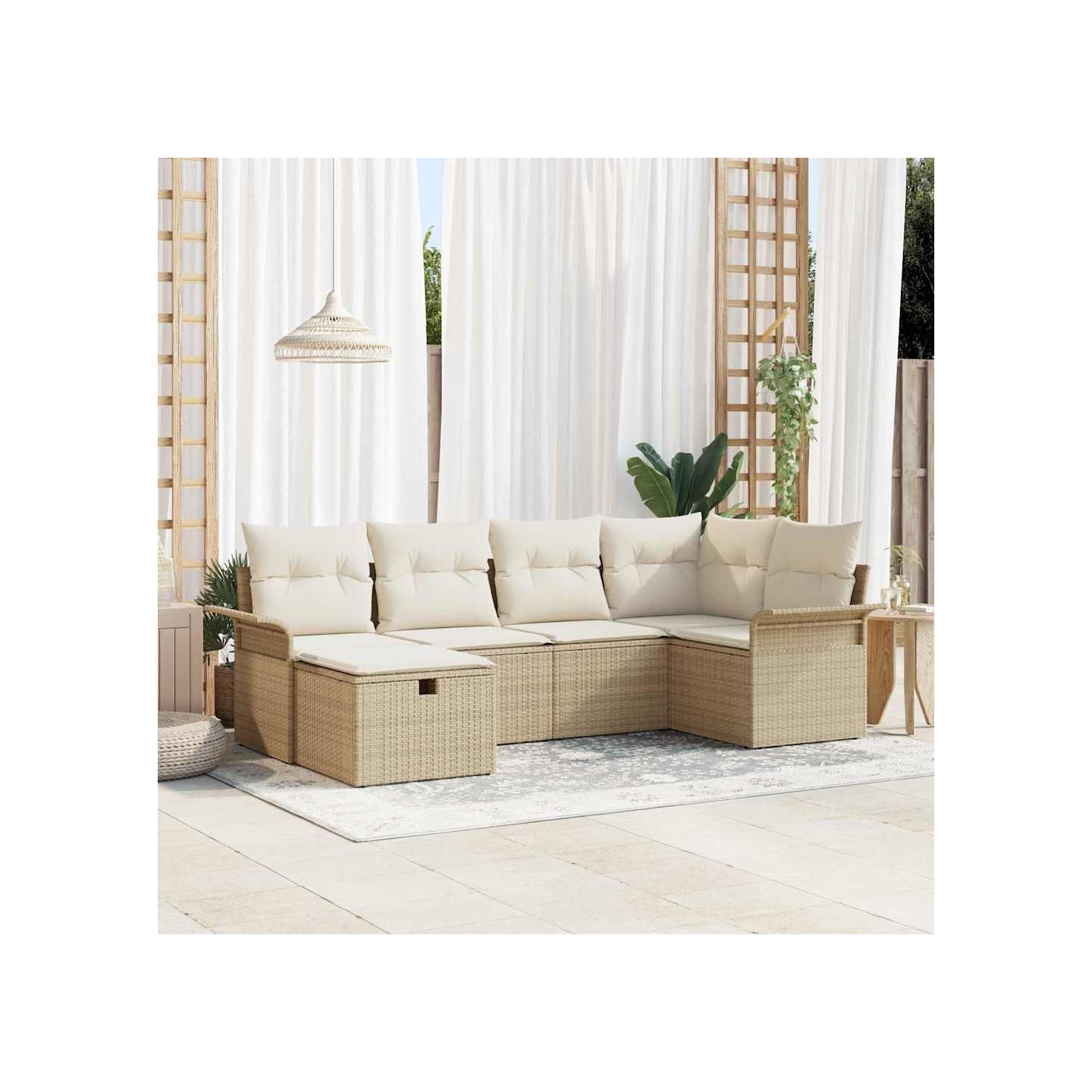 Ensemble de canapé de jardin 6 pc Beige et crème polyrotin
