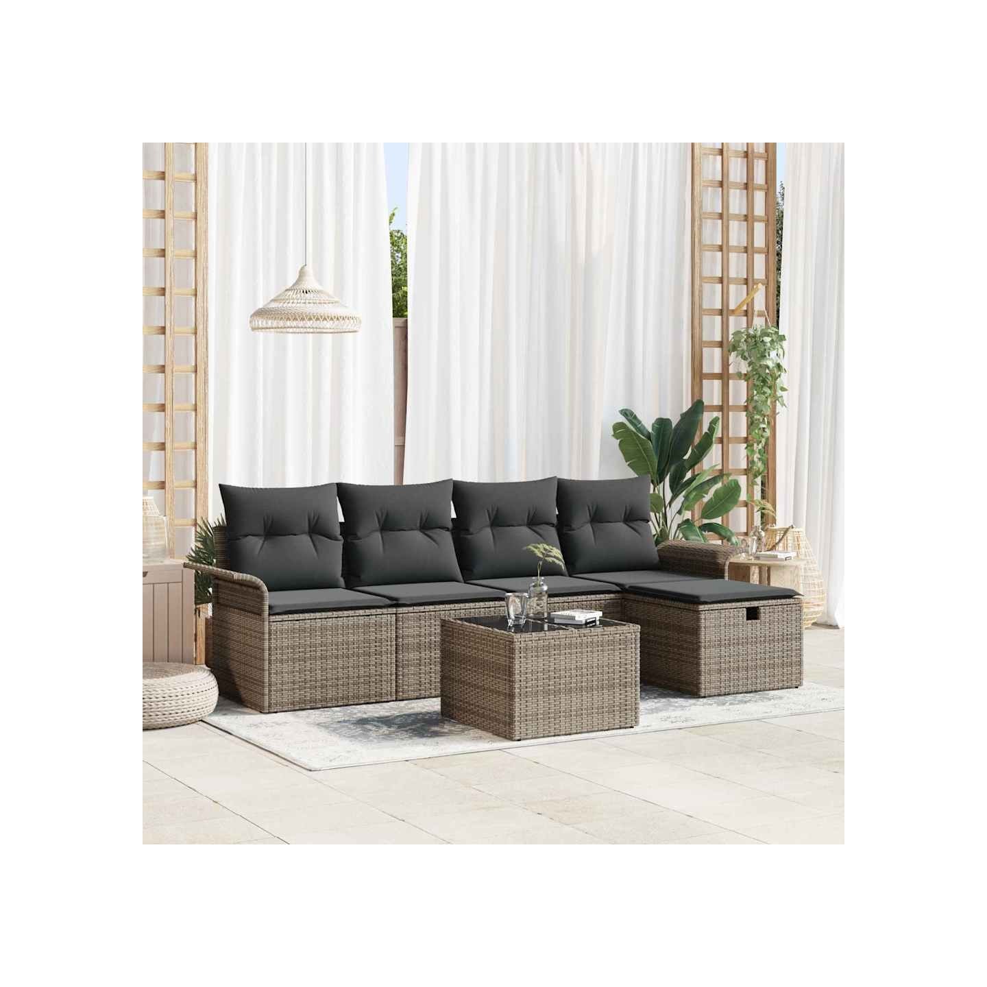 Ensemble de canapé de jardin 6 pc Gris polyrotin