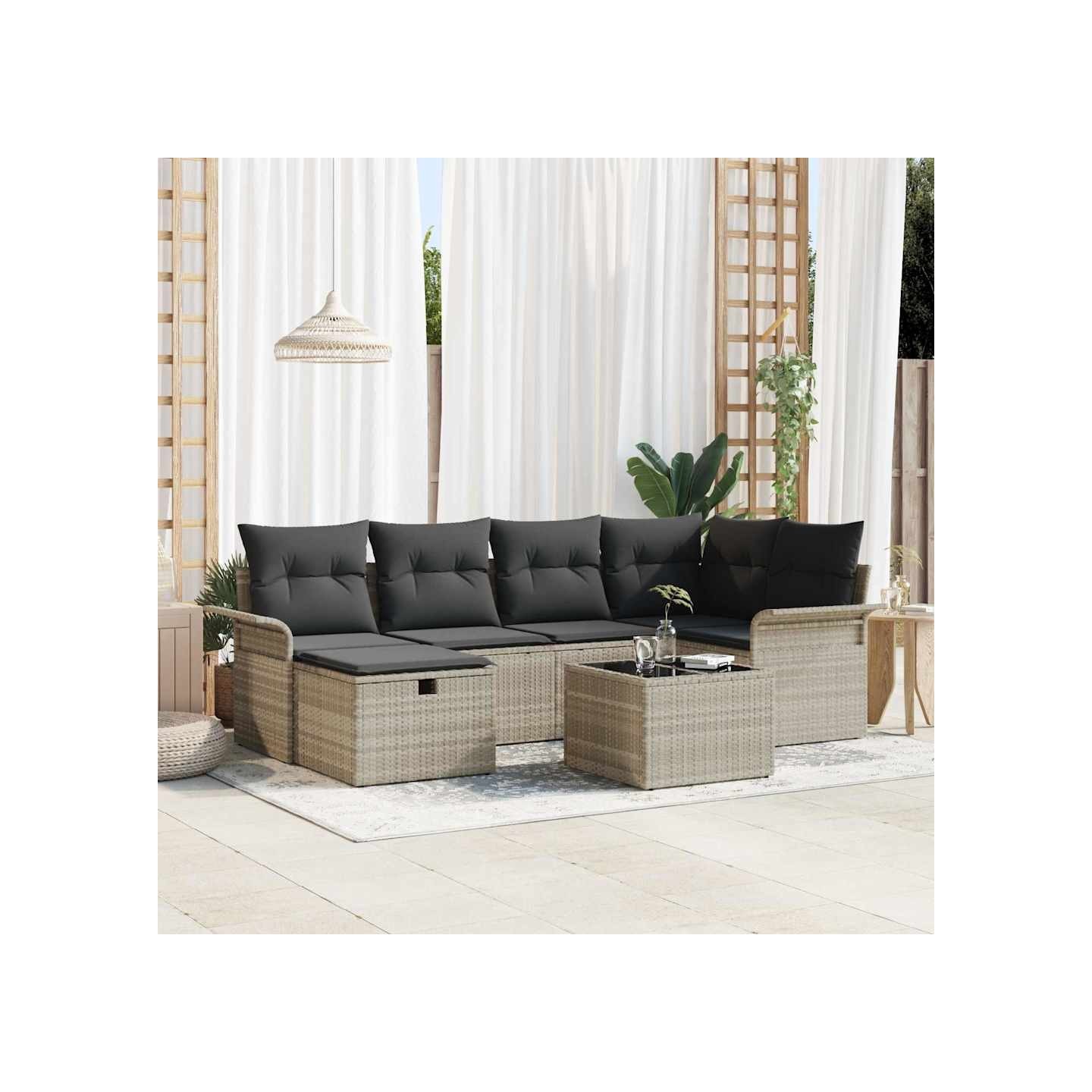 Ensemble de canapé de jardin 7 pc Gris clair polyrotin