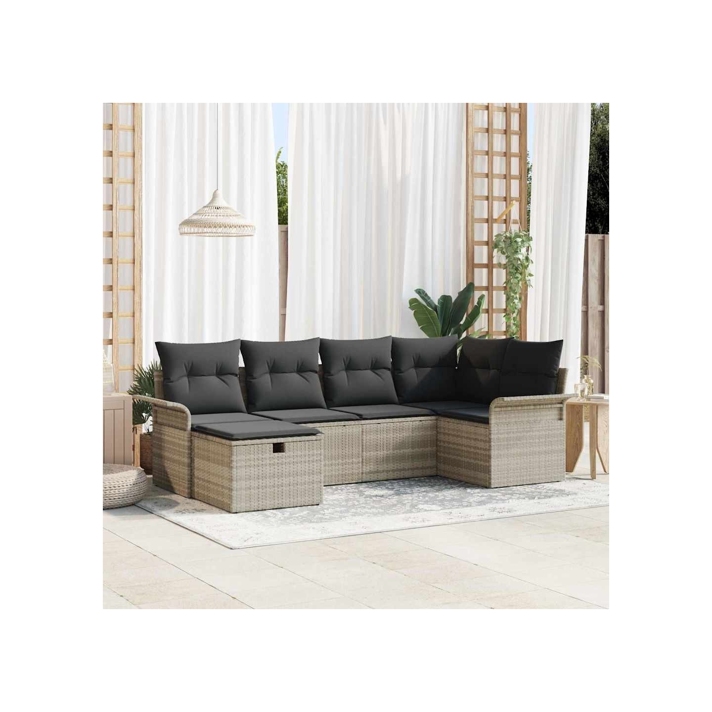 Ensemble de canapé de jardin 6 pc Gris clair polyrotin