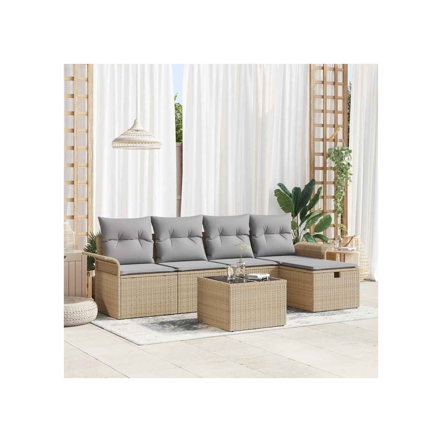 Ensemble de canapé de jardin 6 pc Beige et Gris clair polyrotin
