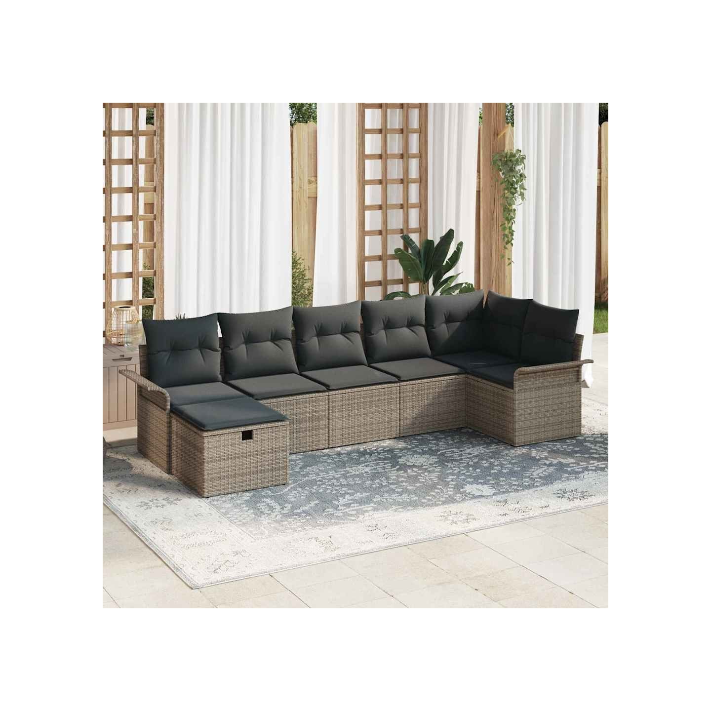 Ensemble de canapé de jardin 7 pc Gris polyrotin